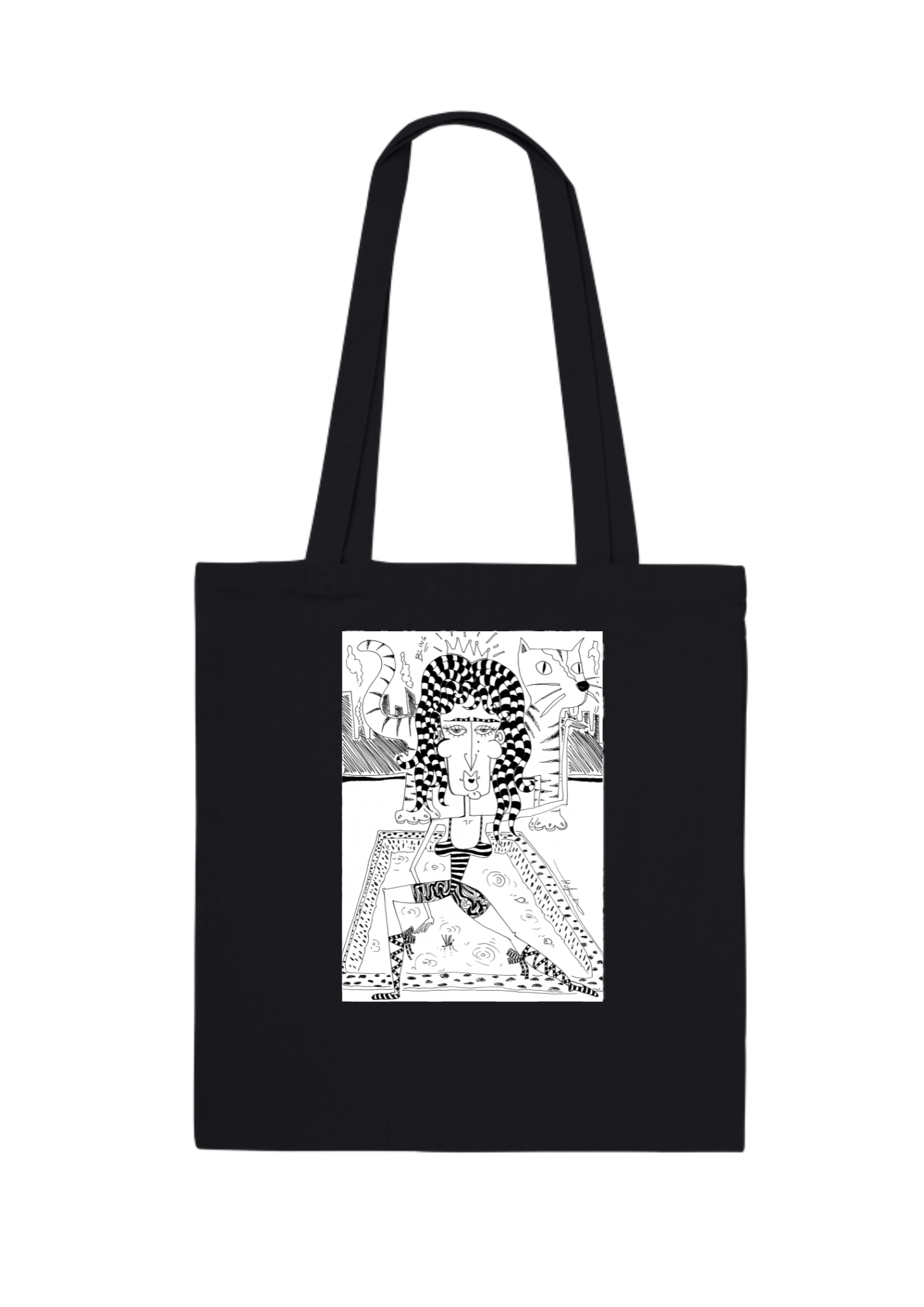 #8 Ballerina giant cat and one moskito - Organic Tote Bag - Black