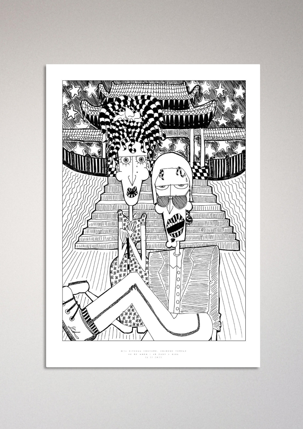 #14 Pitbull costume chinese temple  - Semi-Glossy Paper Poster