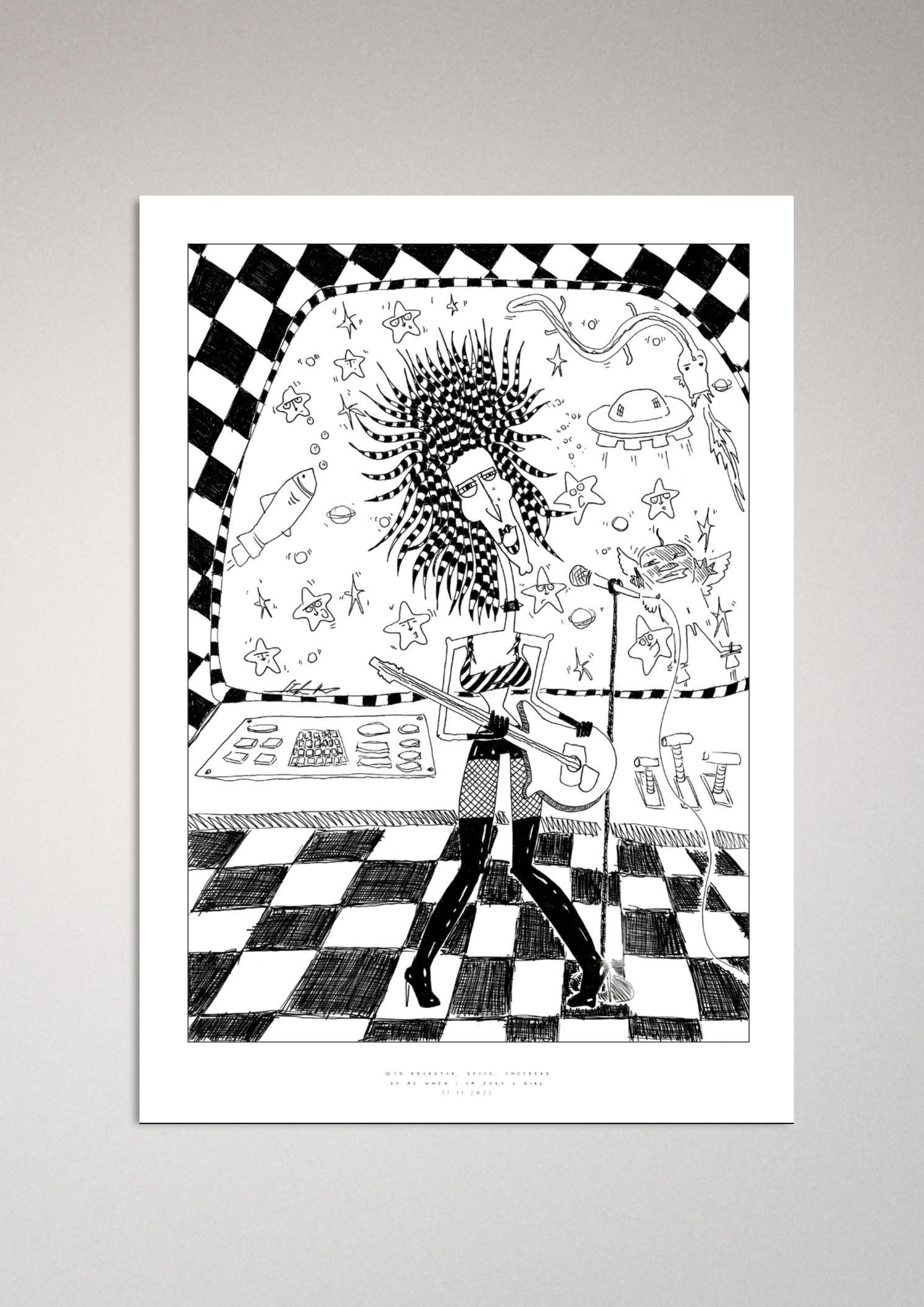 #10 rockstar, space checkers  - Semi-Glossy Paper Poster