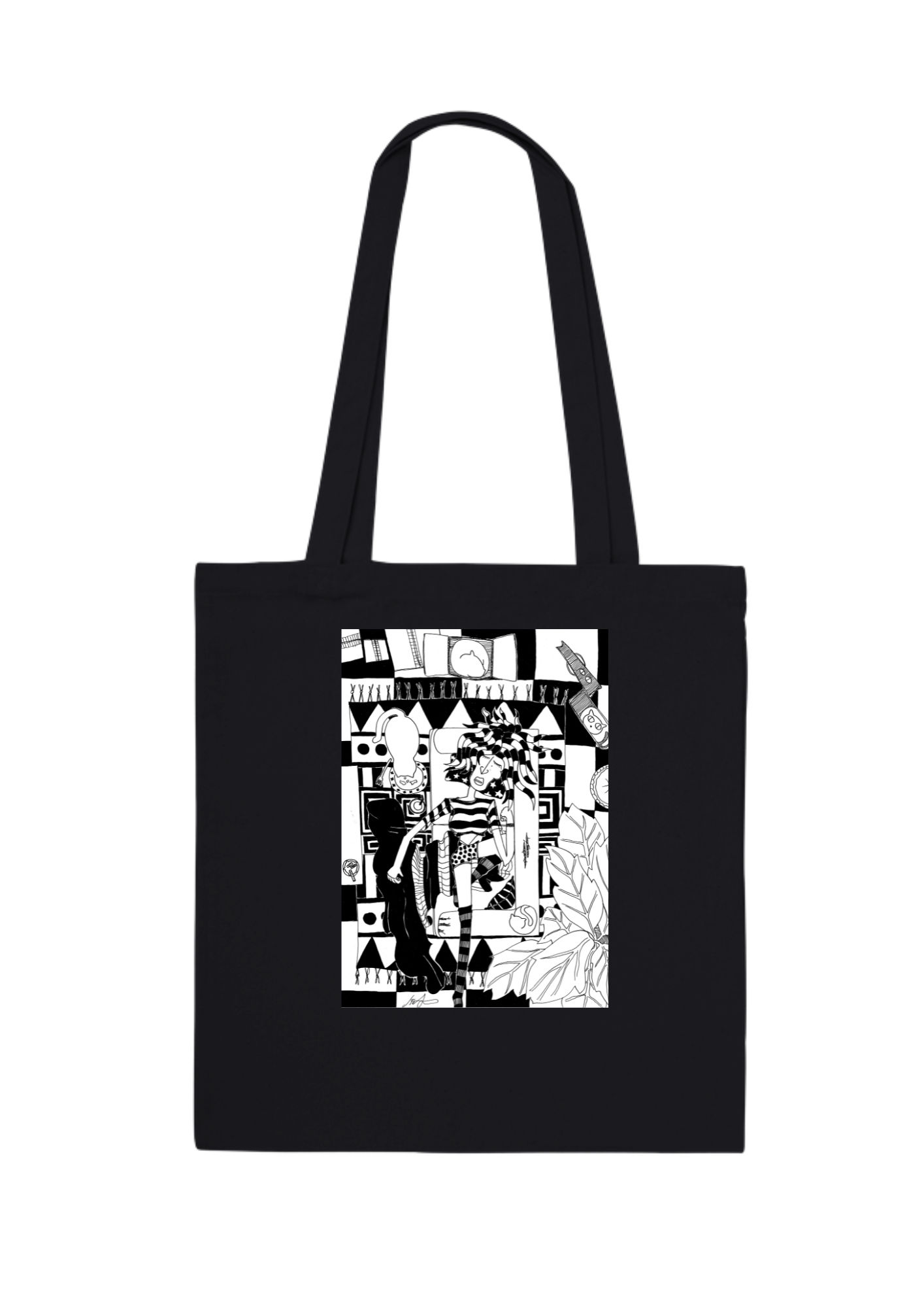 #42 Nap with cats  -  Organic Tote Bag - Black