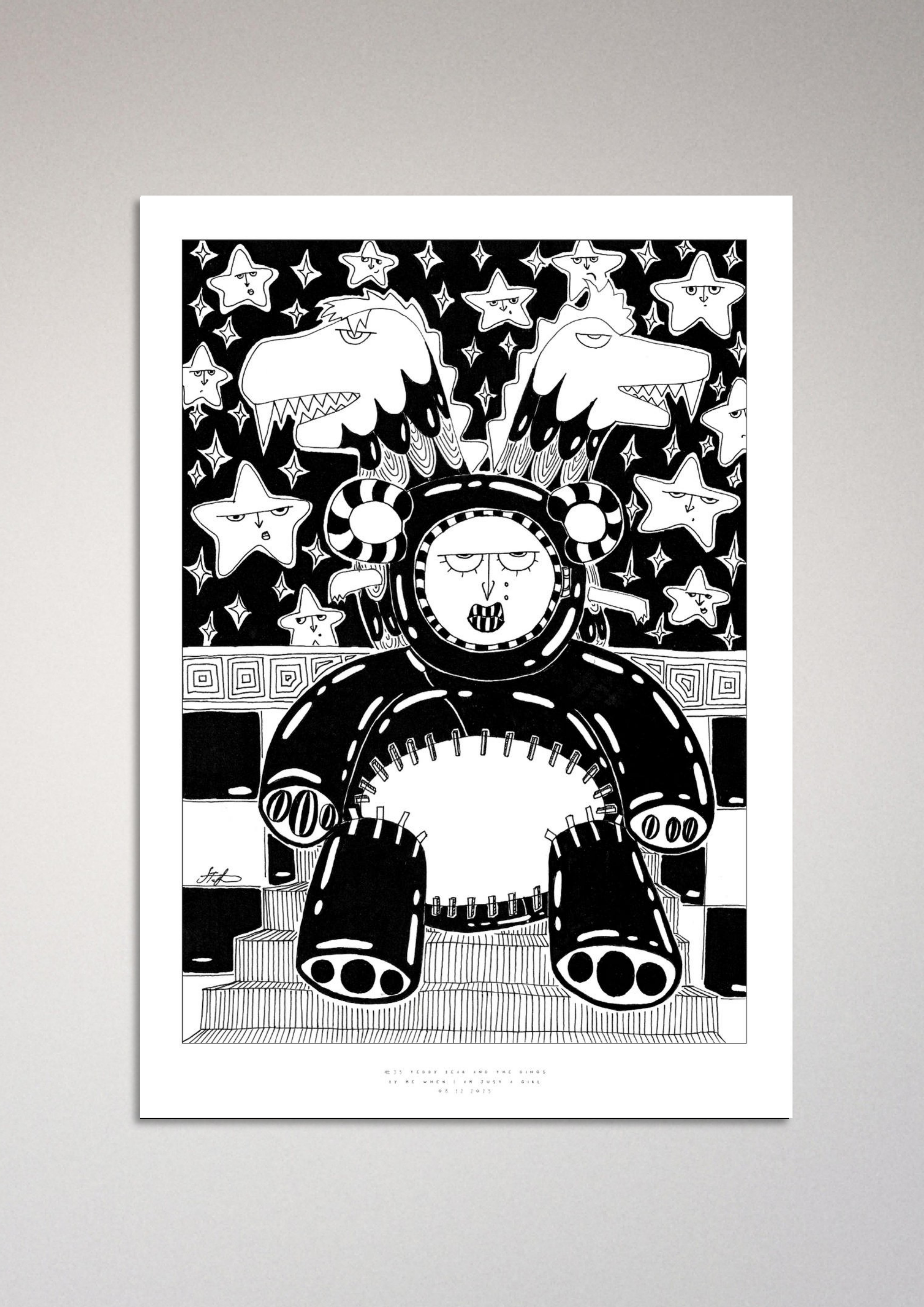 #35 Teddy bear and the dinos - Semi-Glossy Paper Poster