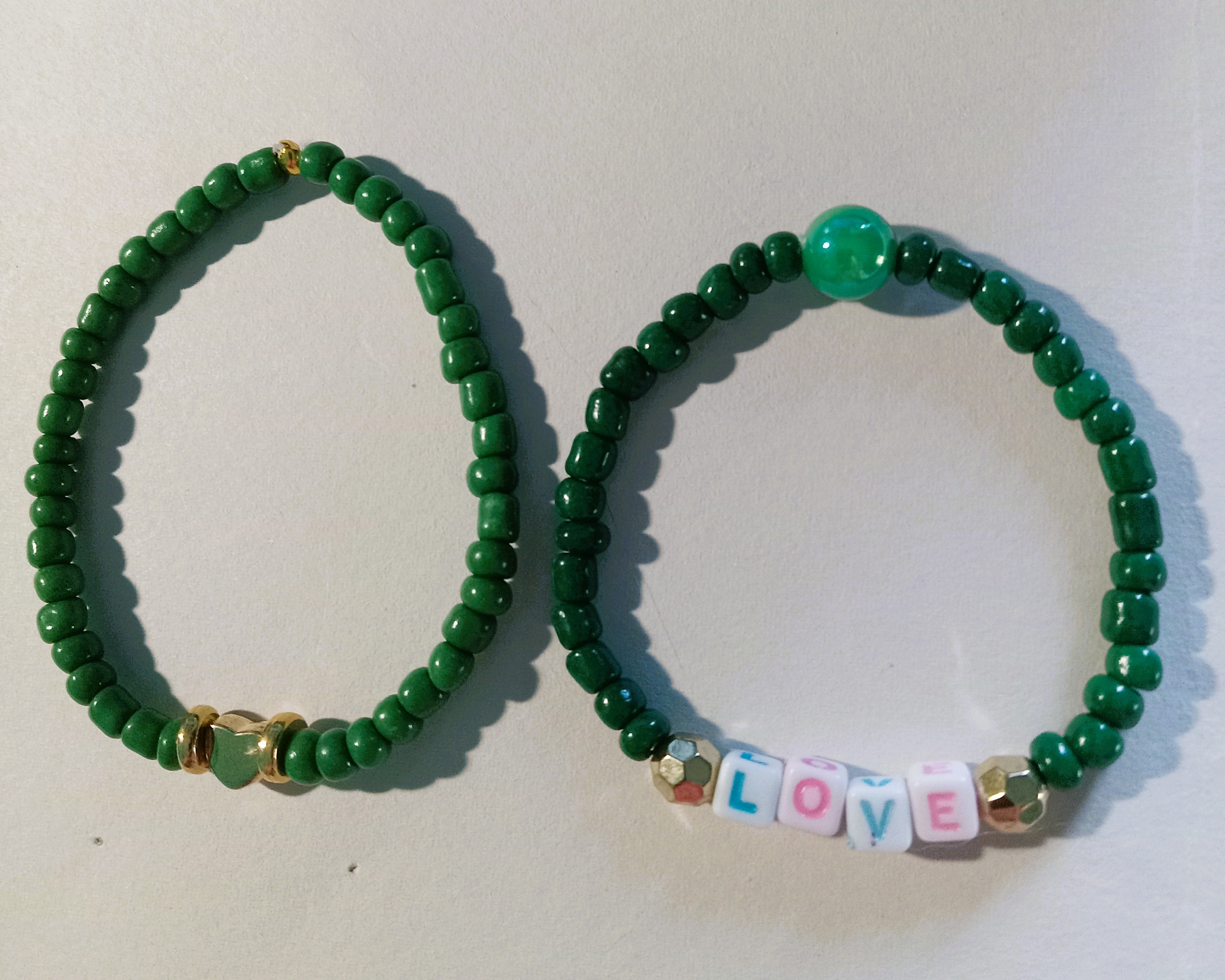 Set of 2 Green Beaded Bracelets