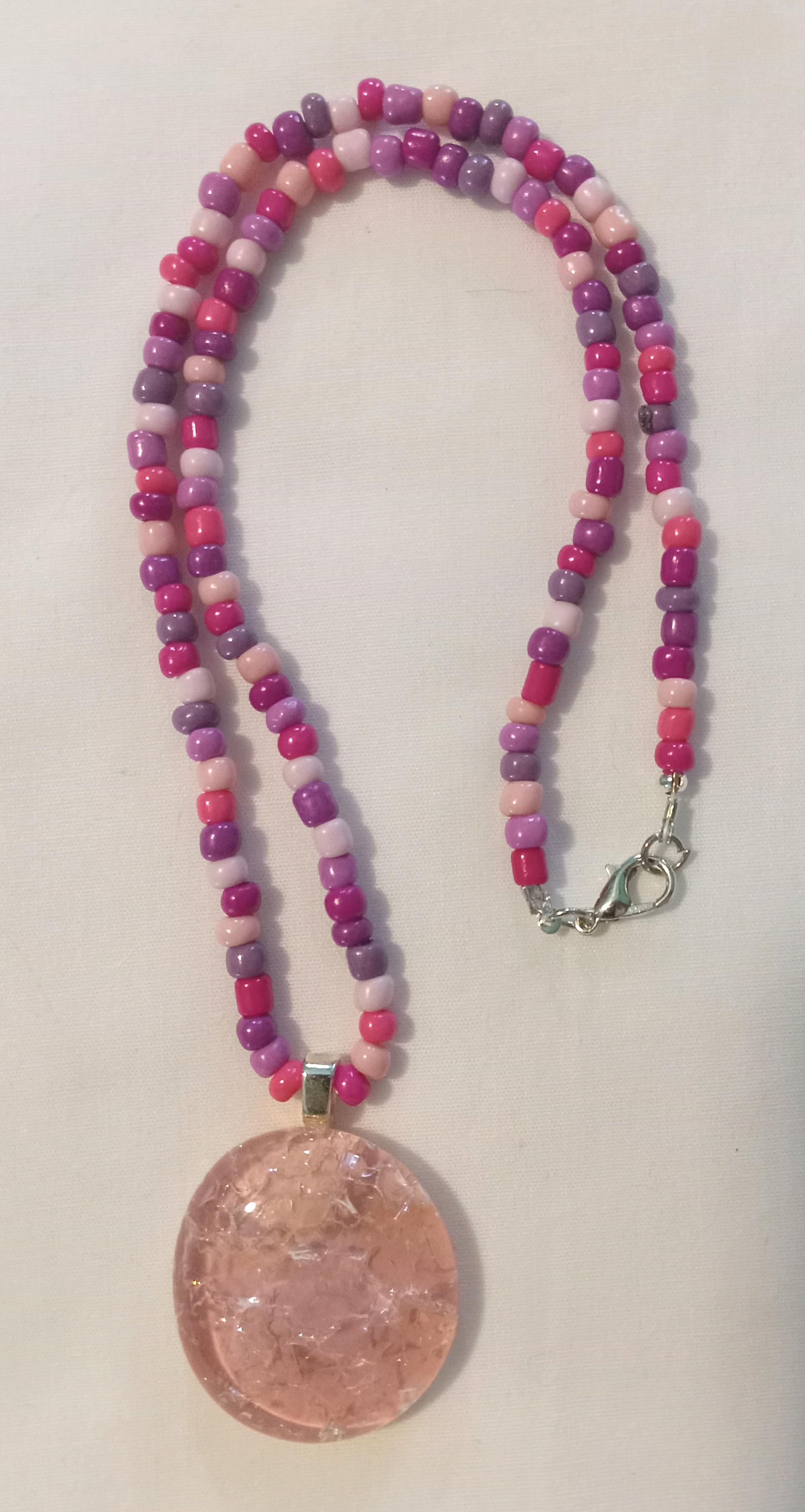Pink Beaded Necklace with Crystal Pendant