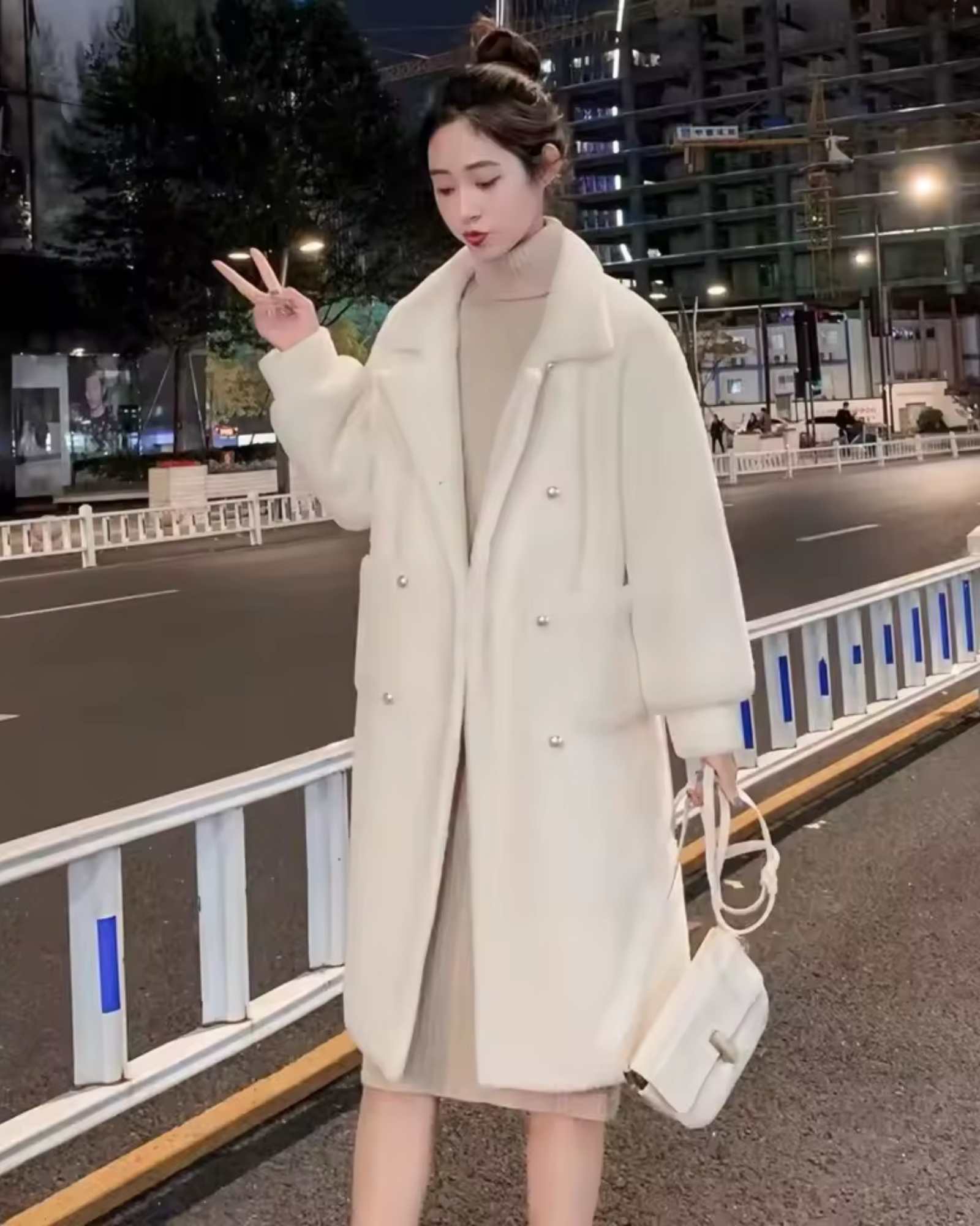 White Double-Sided Faux Fur Flannel Jacket