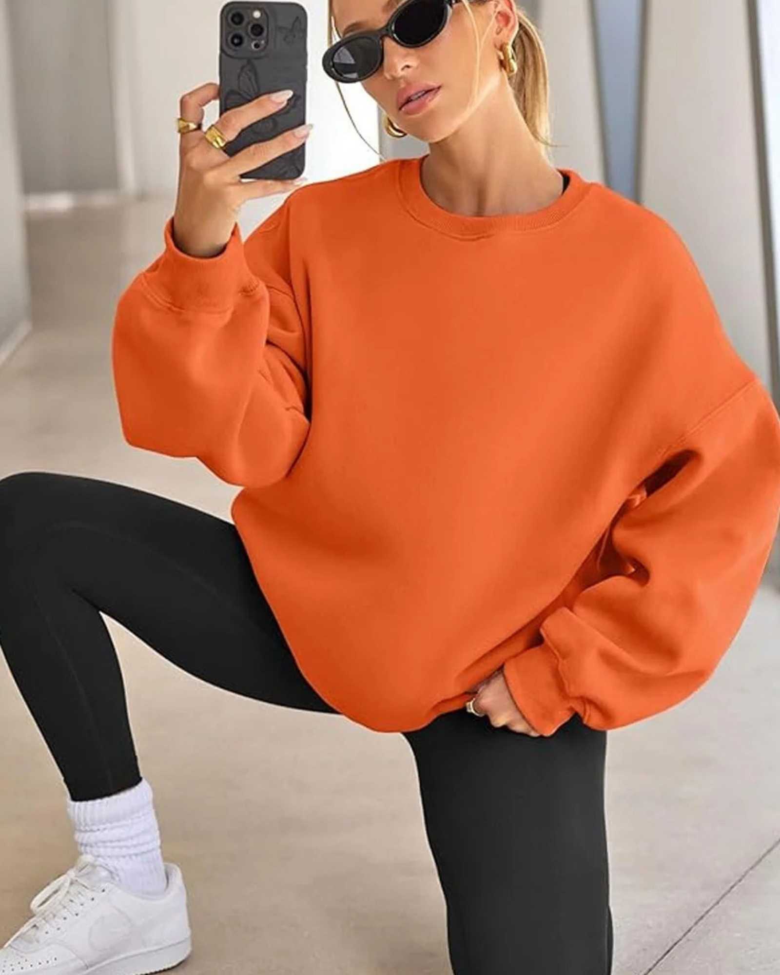 Plus Size Solid Color Crew Neck Sweatshirt