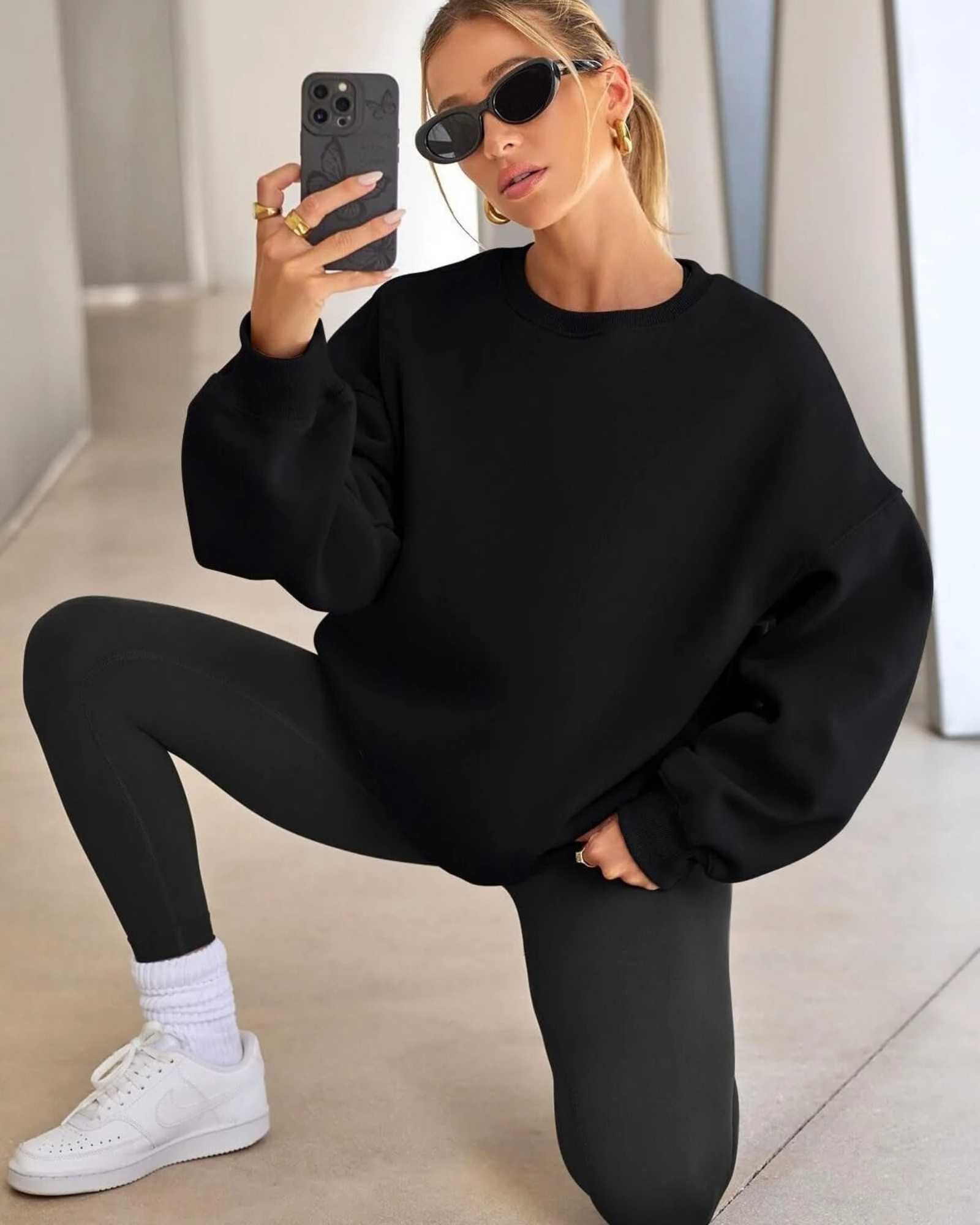 Plus Size Solid Color Crew Neck Sweatshirt
