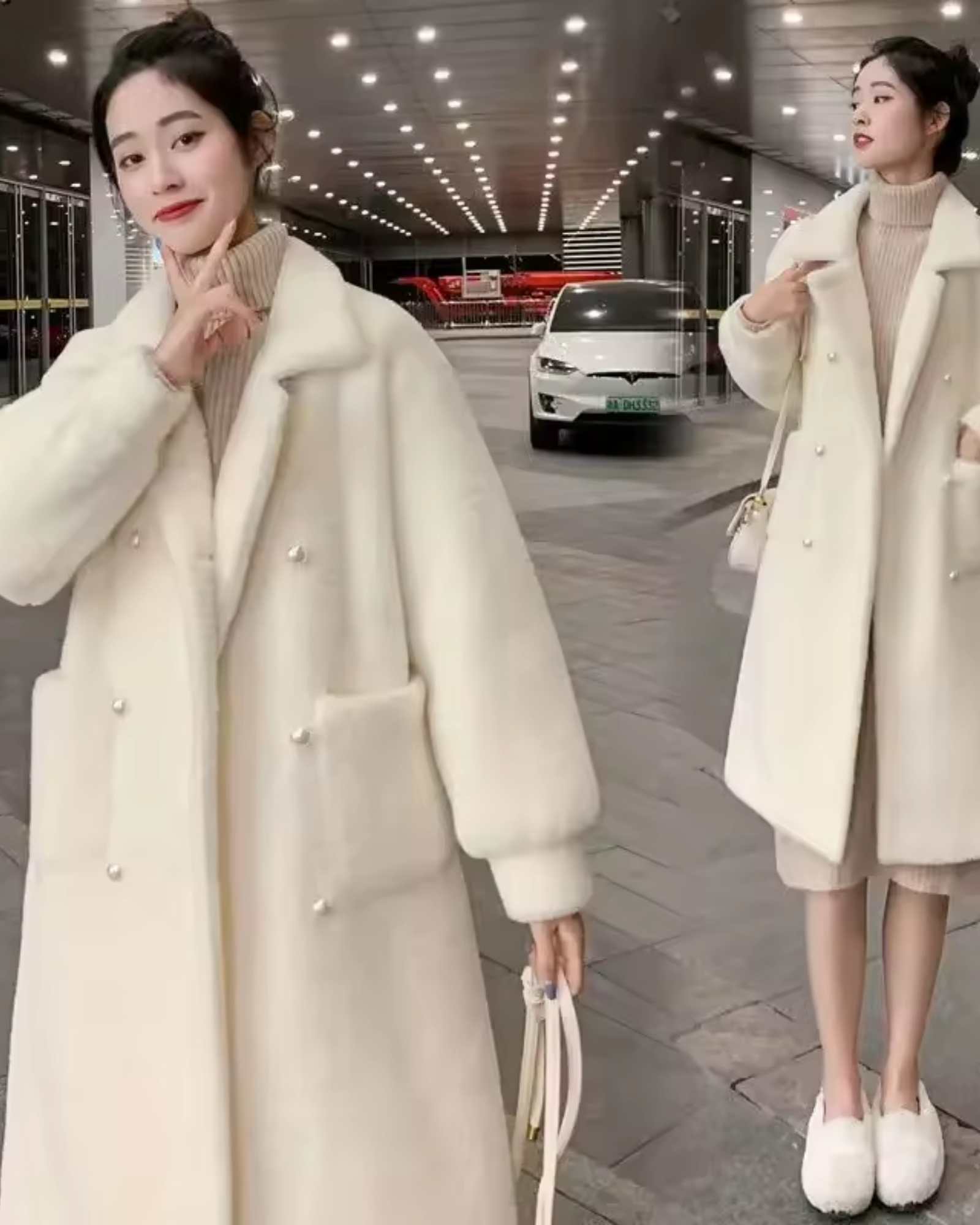 White Double-Sided Faux Fur Flannel Jacket