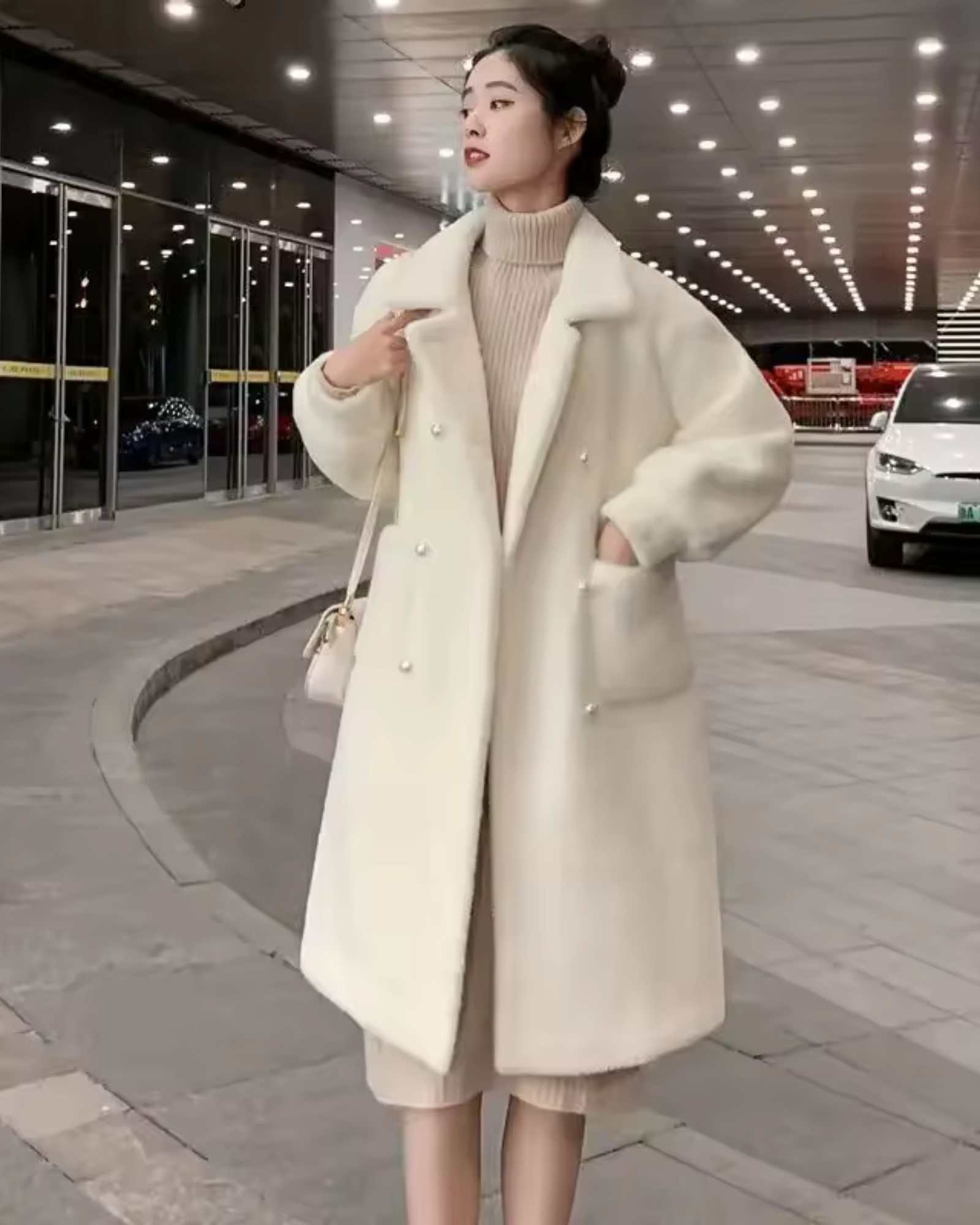 White Double-Sided Faux Fur Flannel Jacket