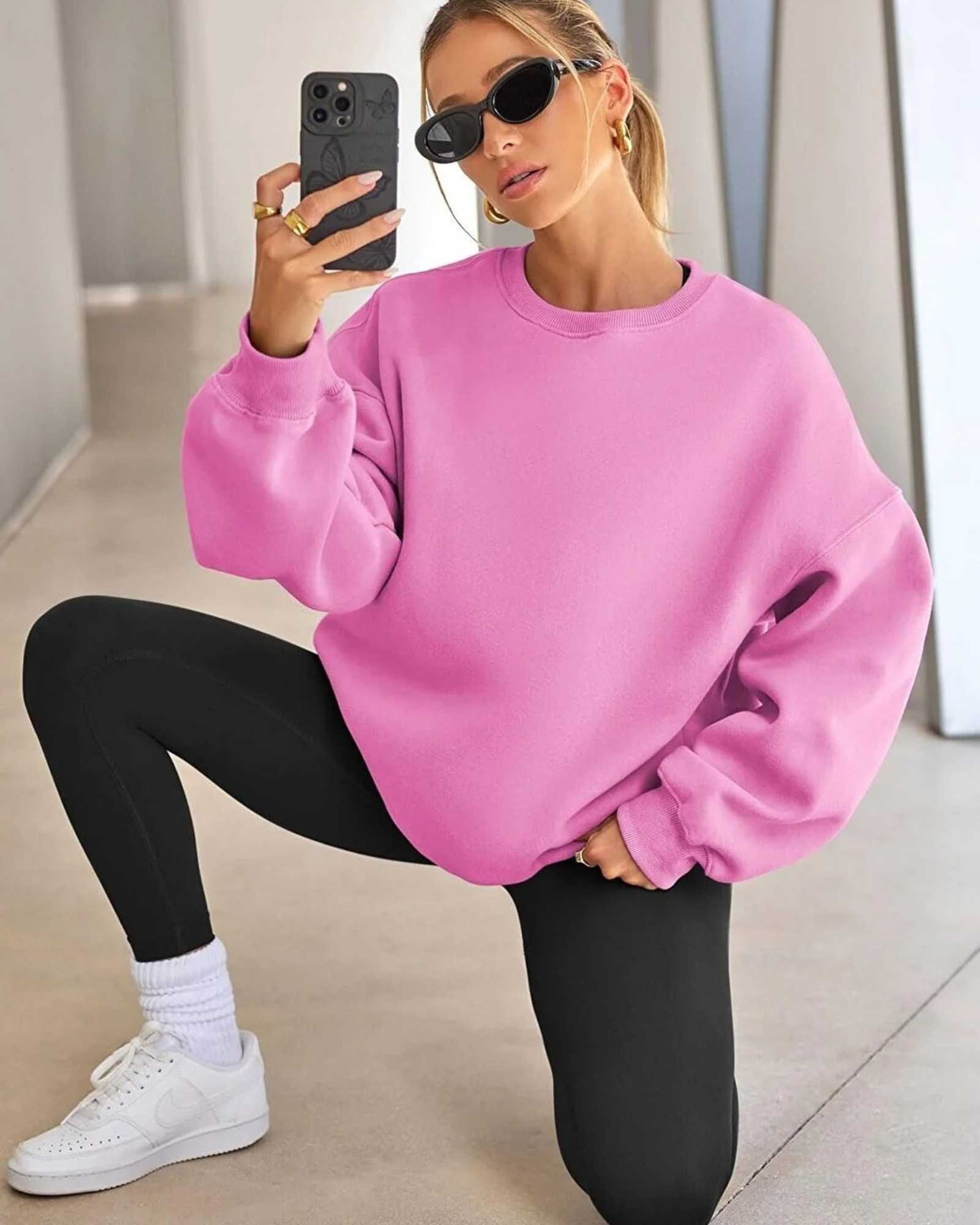 Plus Size Solid Color Crew Neck Sweatshirt