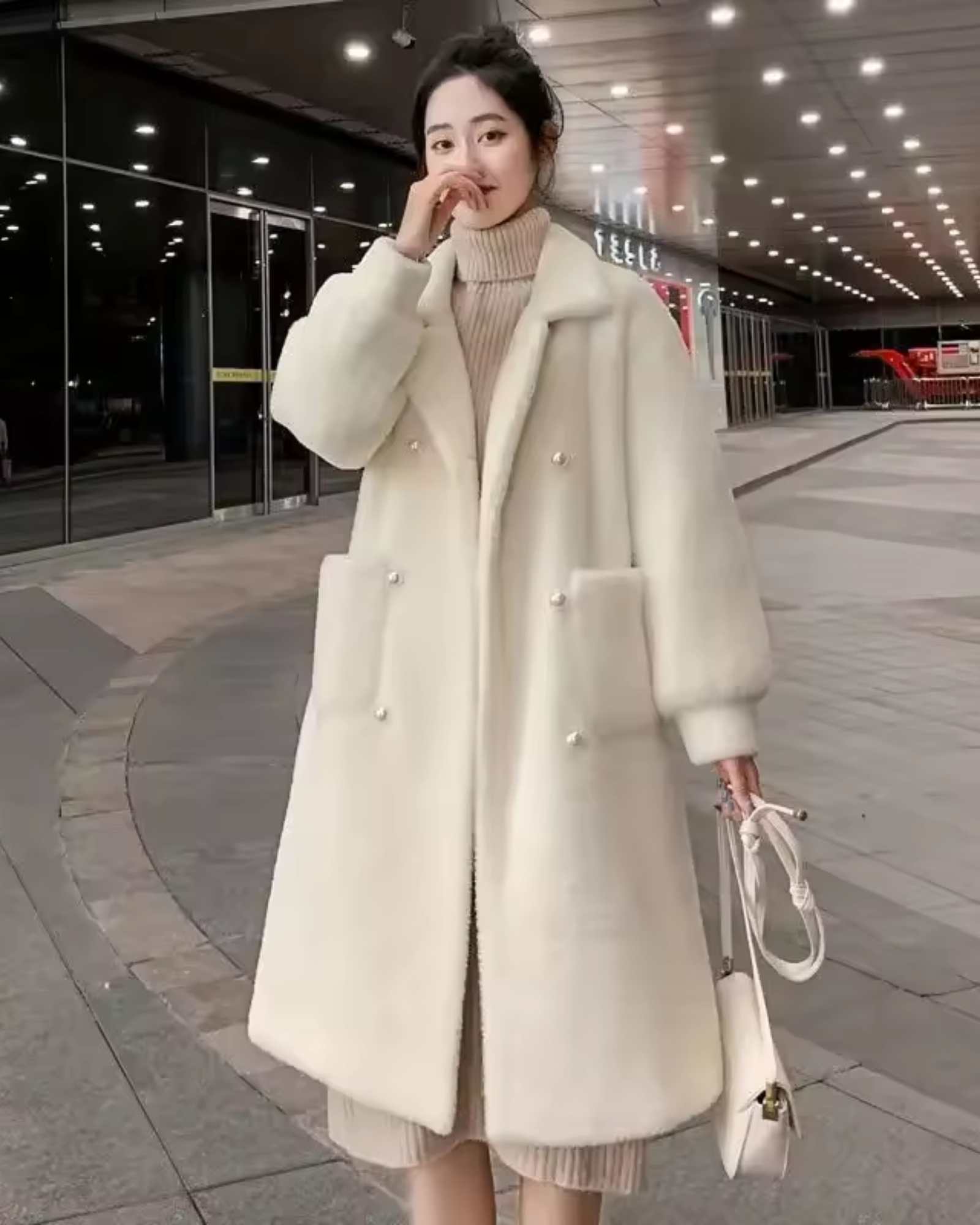 White Double-Sided Faux Fur Flannel Jacket