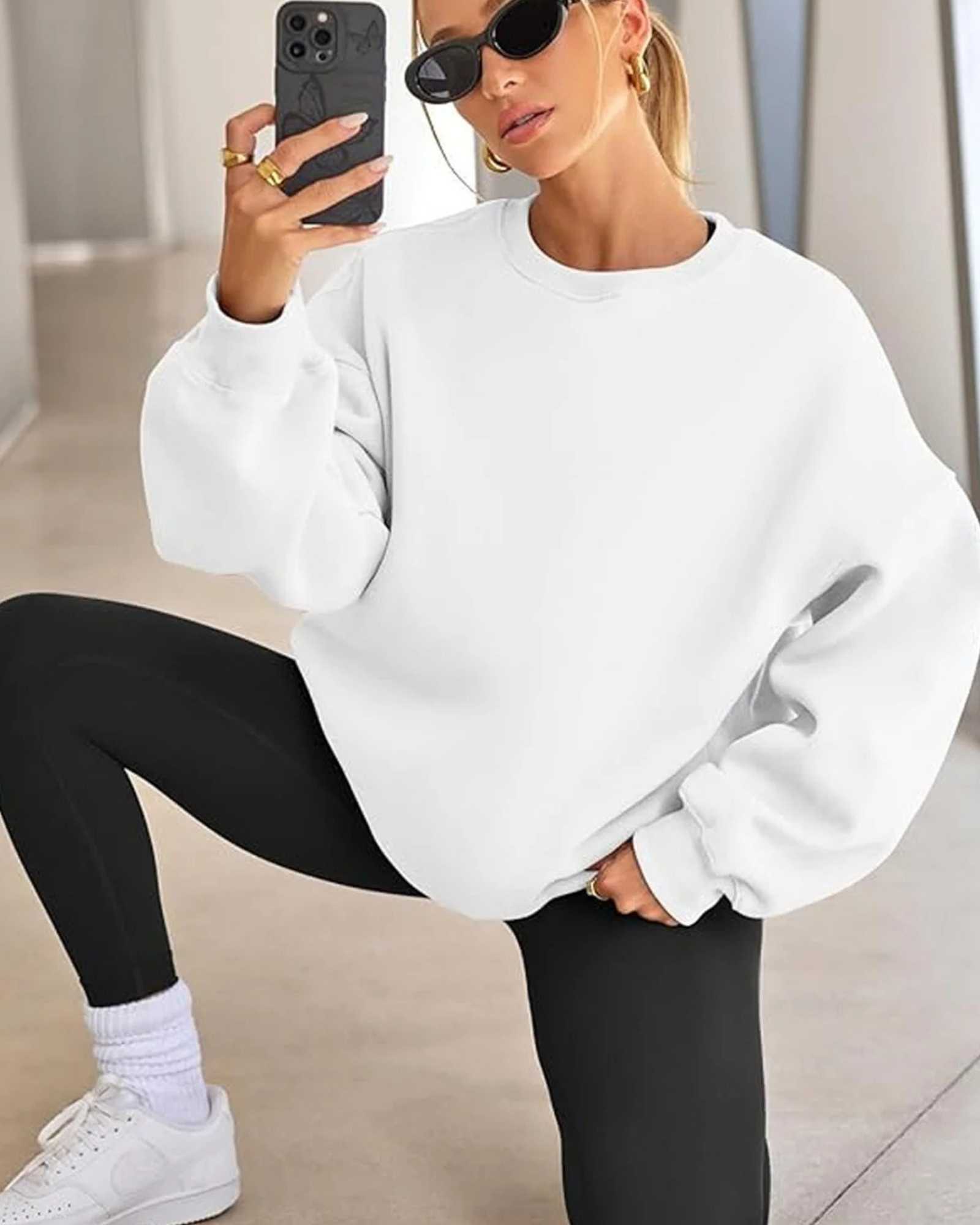 Plus Size Solid Color Crew Neck Sweatshirt