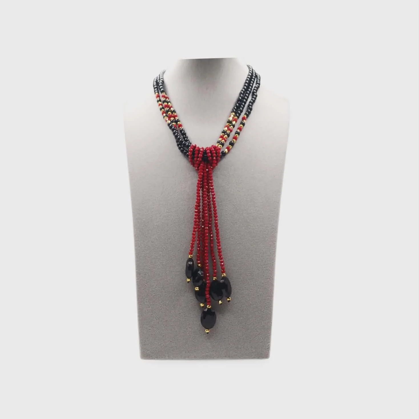 Collana Multifilo Perle Nere e Rosse