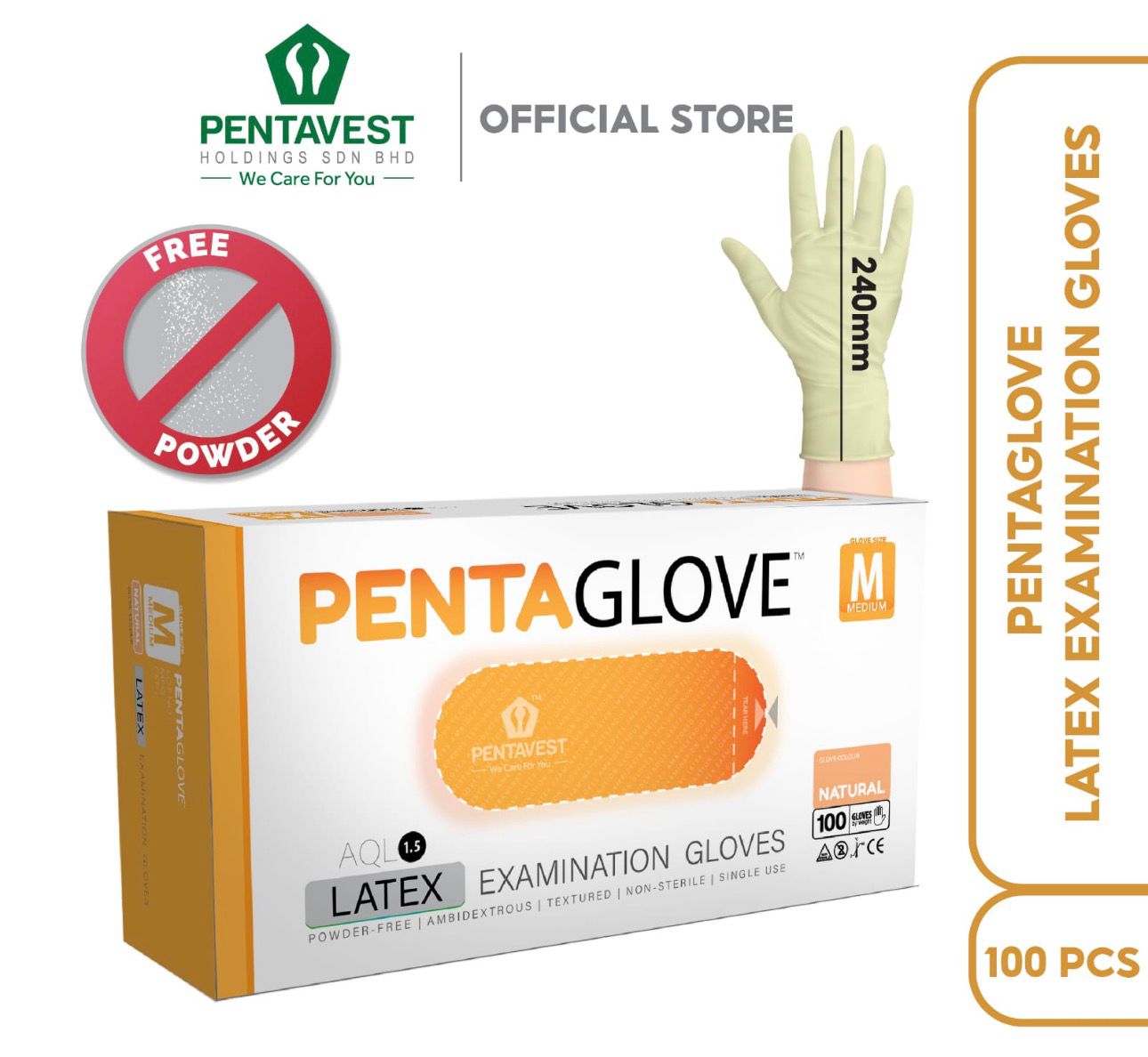 Pentaglove Latex Examination Powder Free Glove