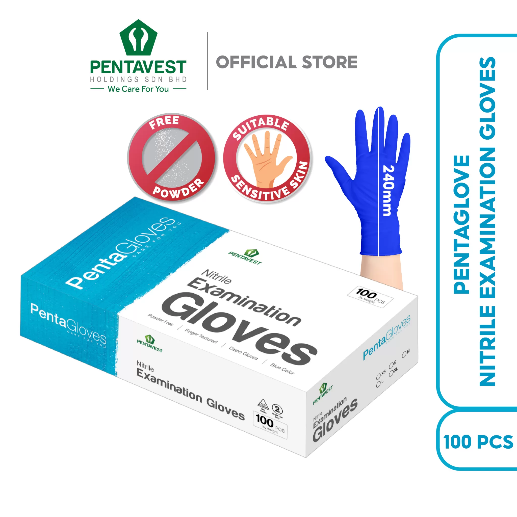 Pentaglove Nitrile Examination Powder Free Glove 