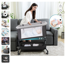 Anyask Portable Baby Bedside Bassinet with Wheels 