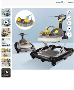 Evenflo  5-in-1 Activity Baby Walker, adjustable (Black)