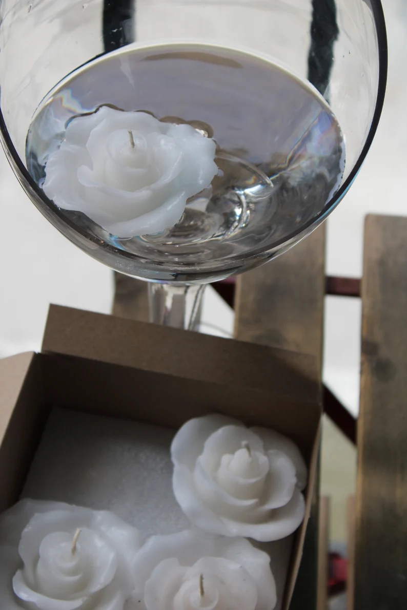 Floral Floating Candles | Rose Shaped, Unscented, Wedding Decor (Pack of 8)