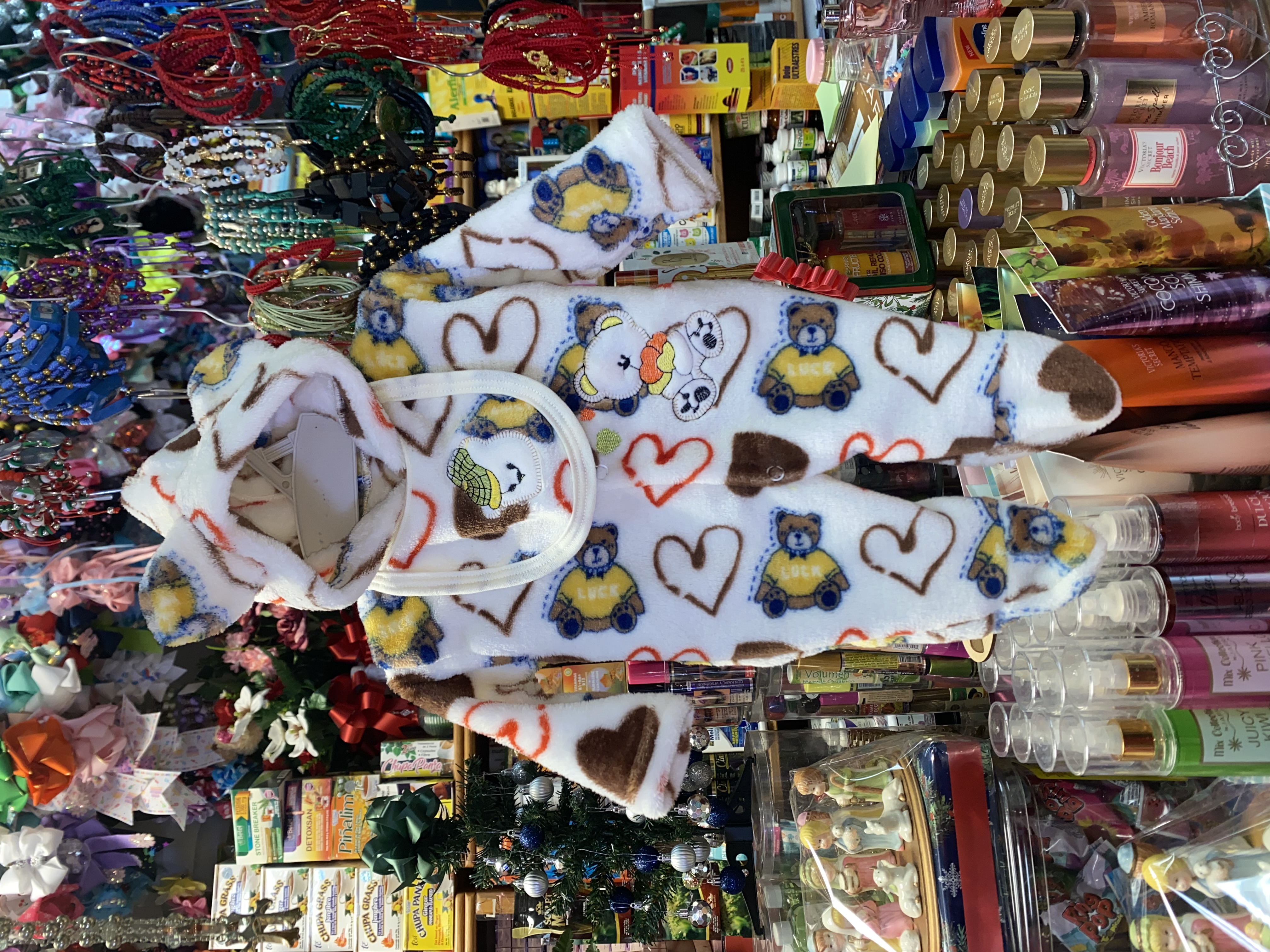 2pc Baby fleece onesie and bib - little dog or bear, pattern design (0-6 months)