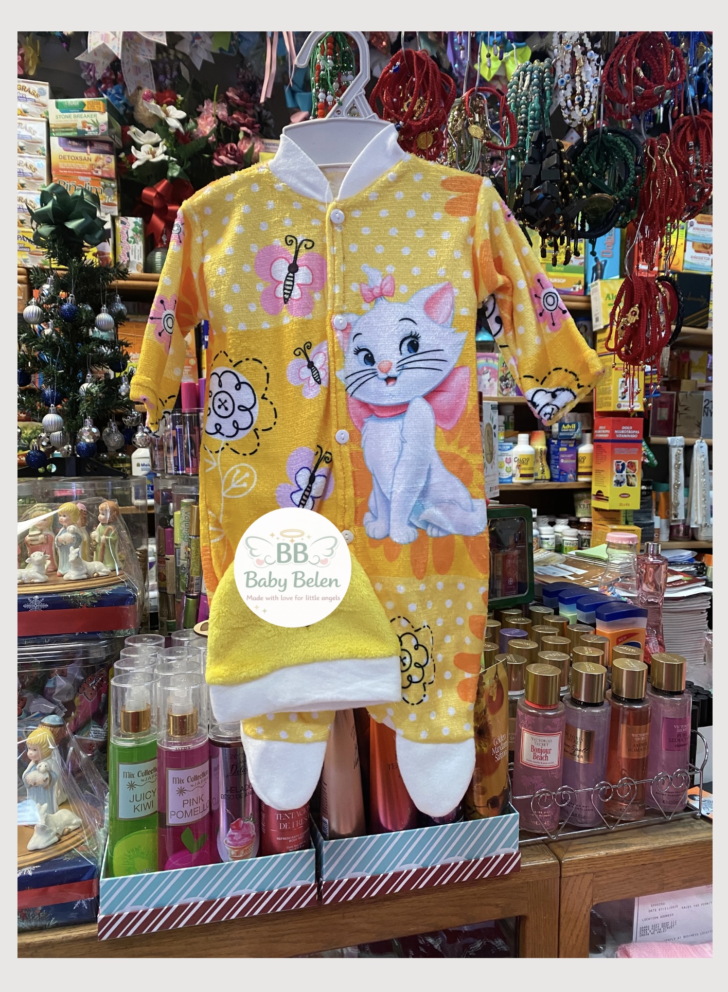 Baby Cat Printed Onesie and matching hat 