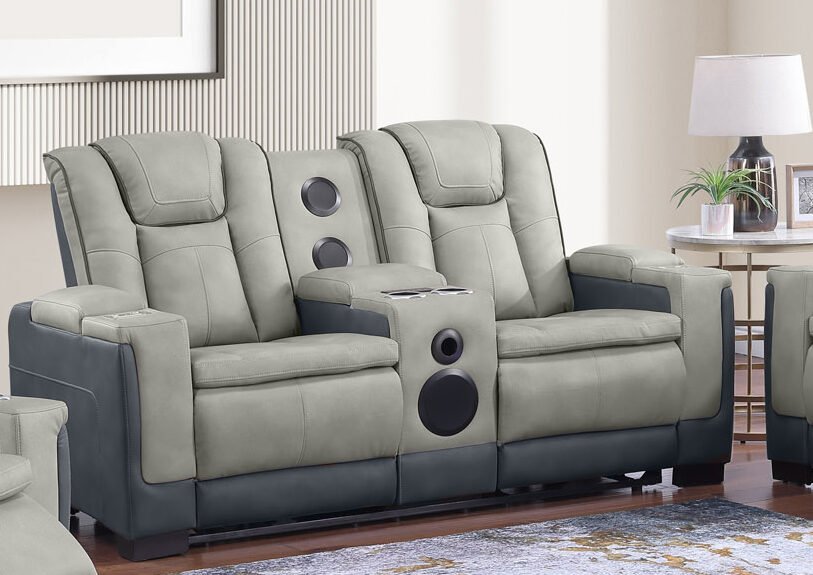 Molly Gray Power Loveseat with Speaker & Console