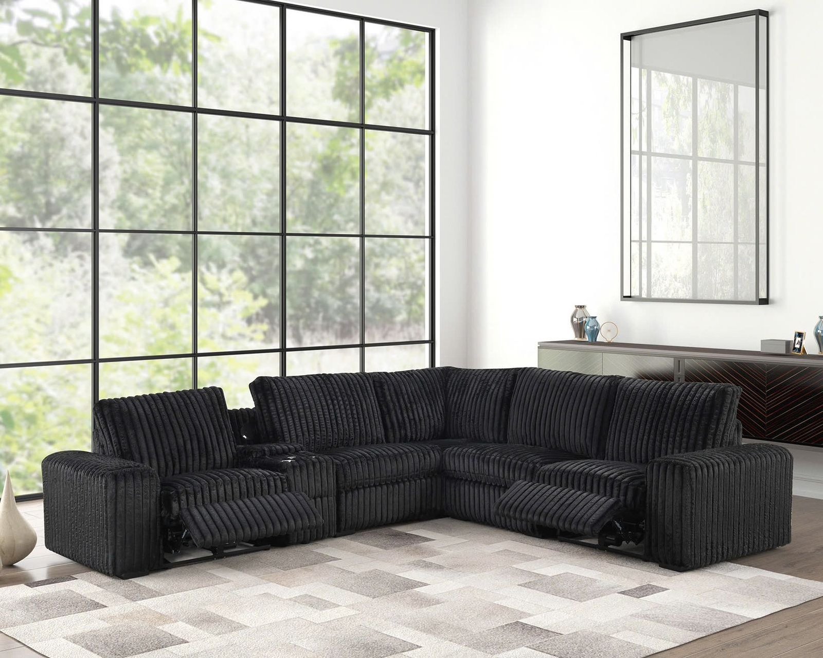 Vegas Signature Black Velvet Power Reclining Sectional with Audio