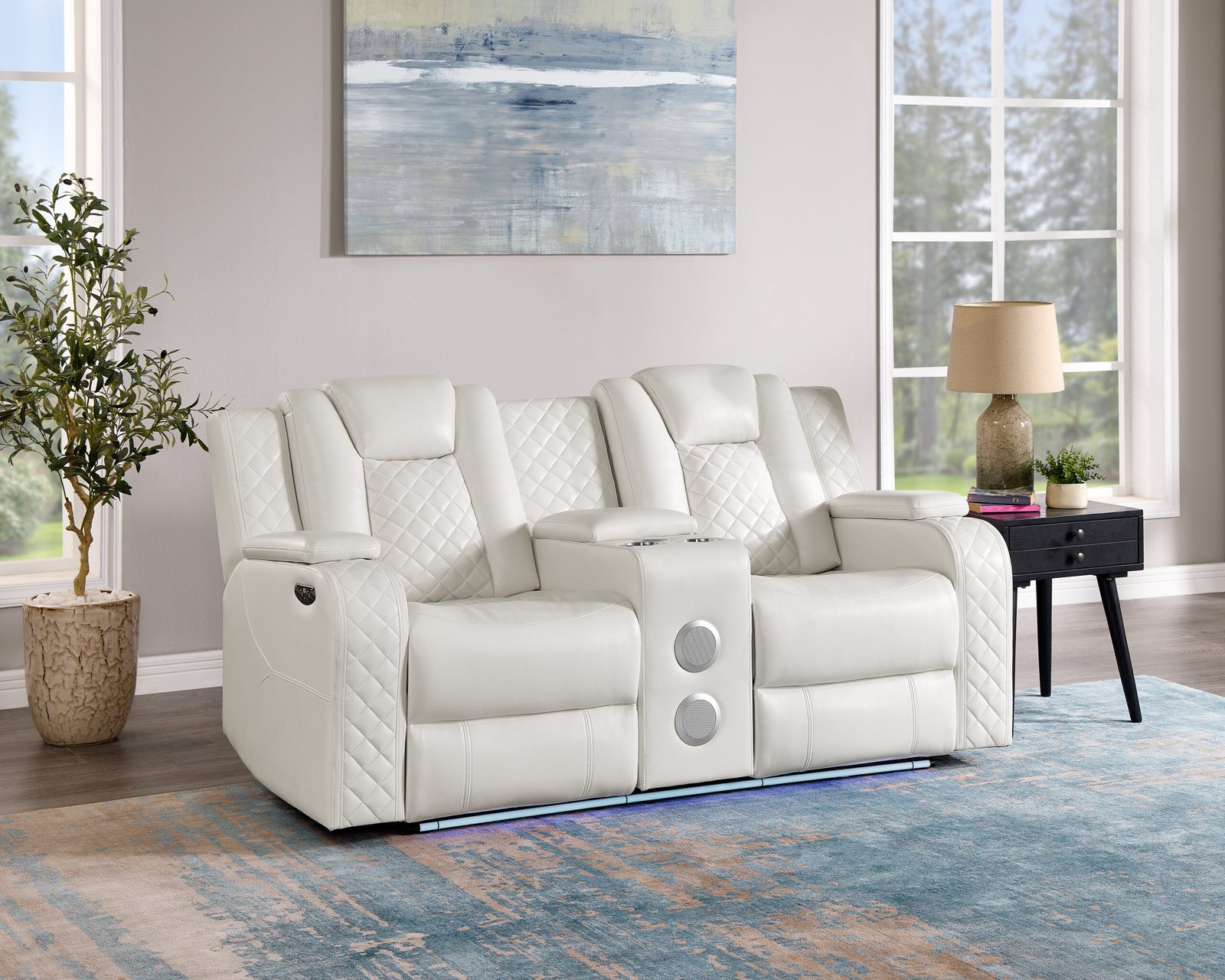 Bella Signature White Power Loveseat with Bluetooth Speaker