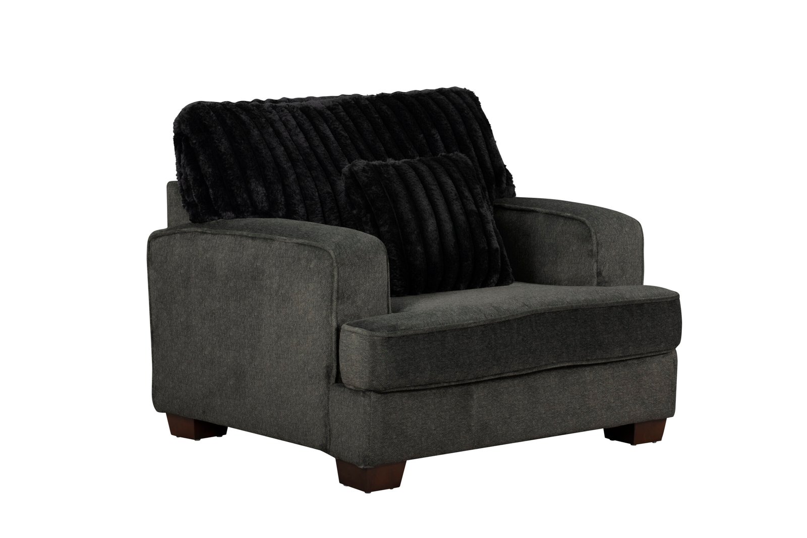 Haisley Modern Dark Gray Plush Chair with Channel Tufting