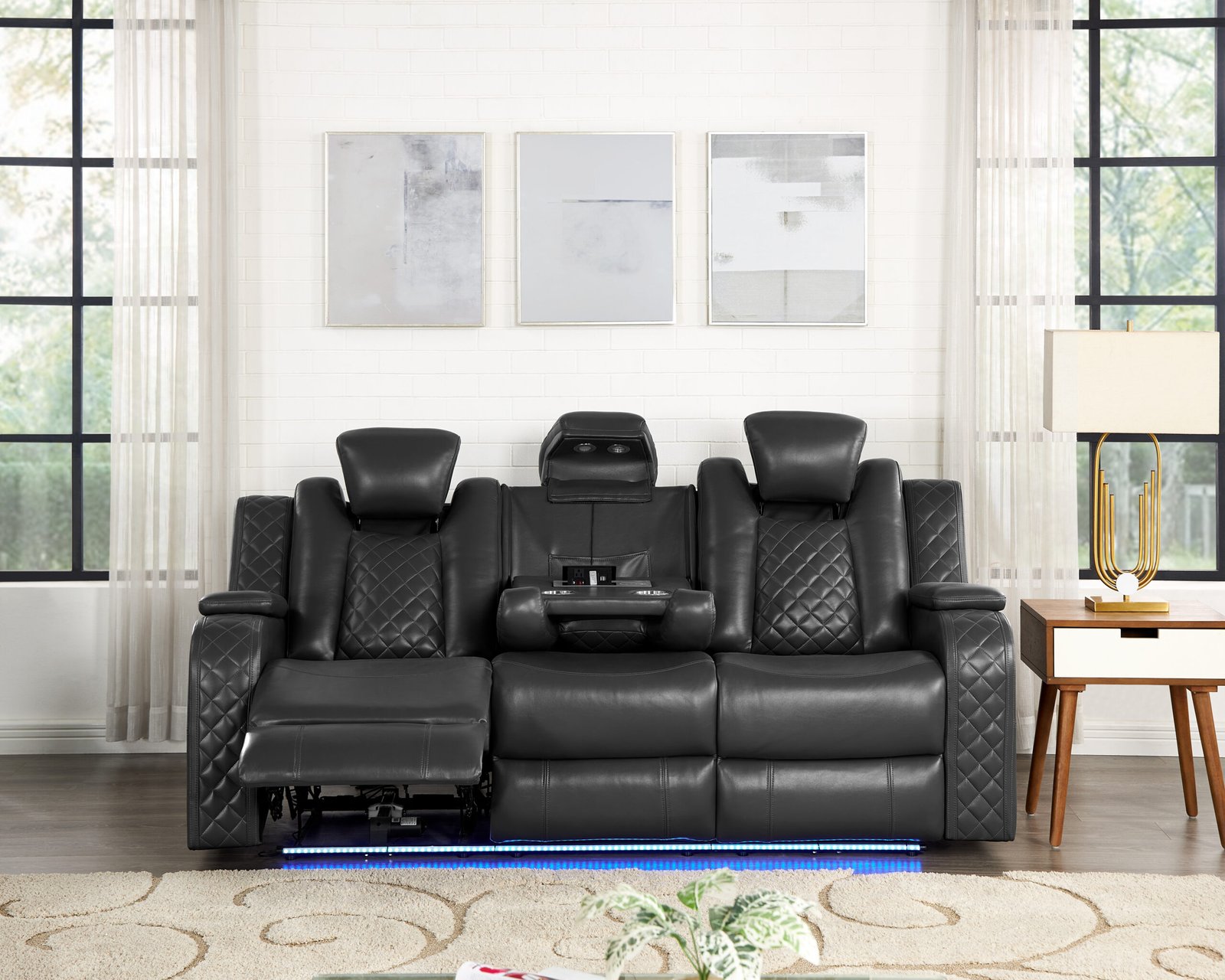 Bella Modern Power Reclining Sofa with LED & Drop-Down Table