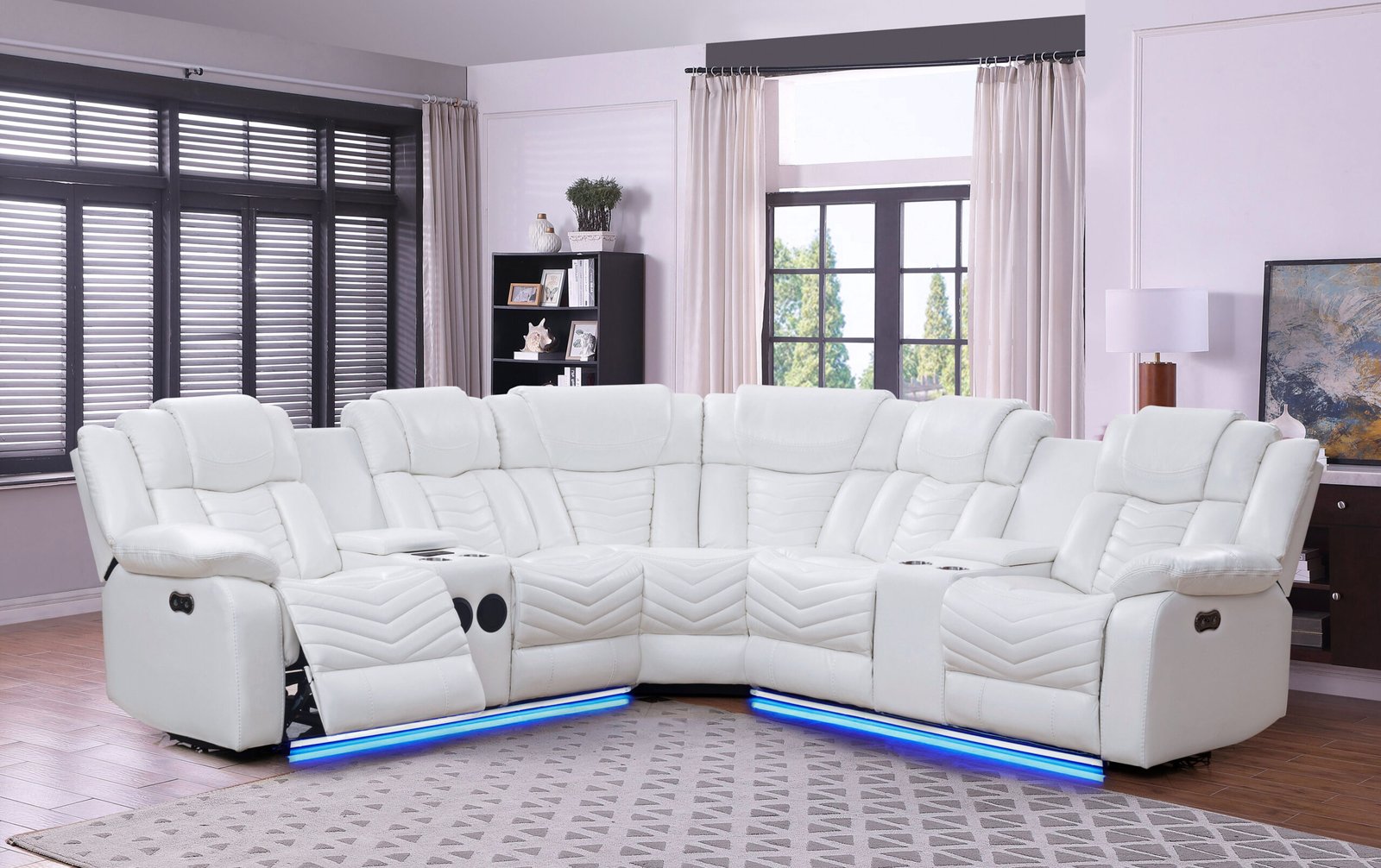 Zenith Modern White Power Reclining Sectional with LED & Audio