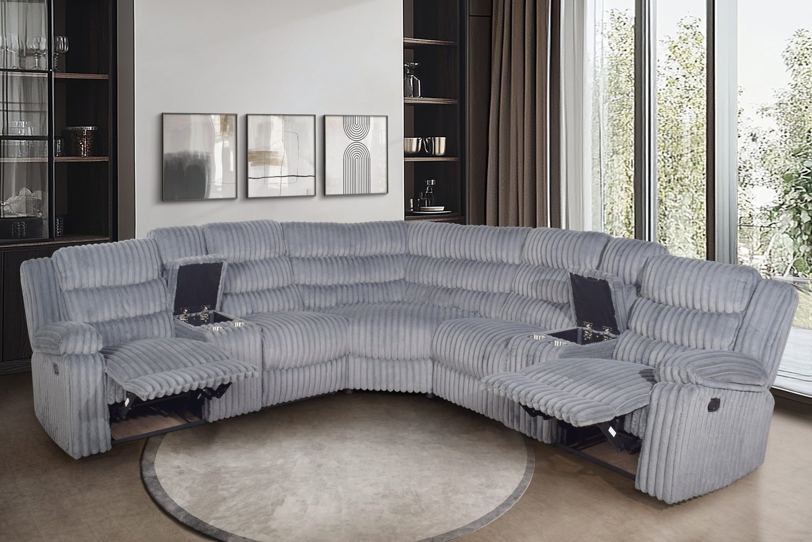 Nexus Modern Gray Corduroy Manual Reclining Sectional with Console