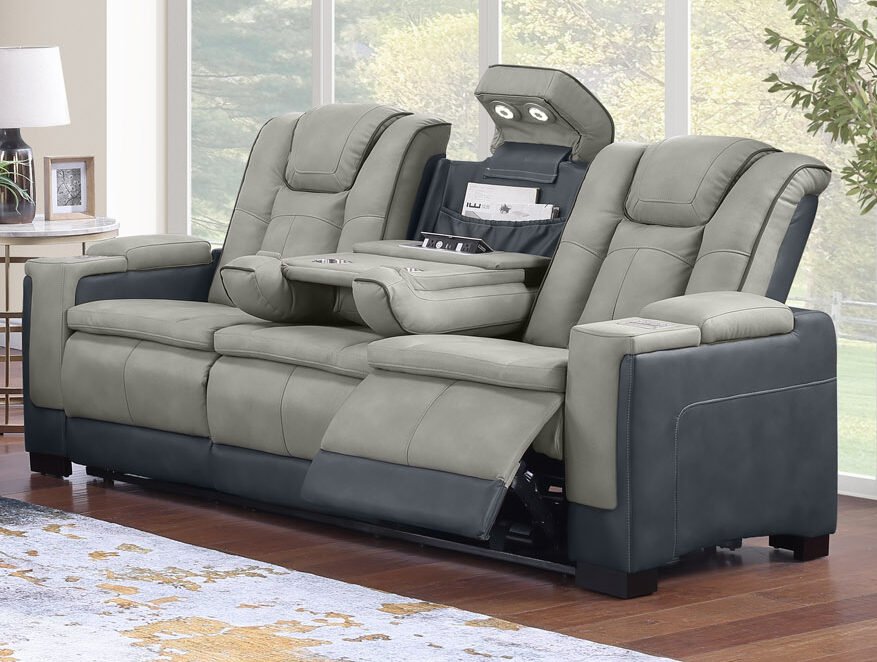 Molly Gray Power Reclining Sofa with Drop-Down Table