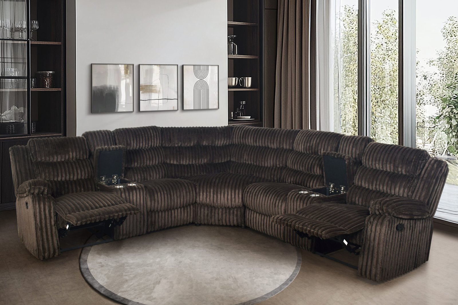 Nexus Signature Brown Corduroy Manual Reclining Sectional with Console