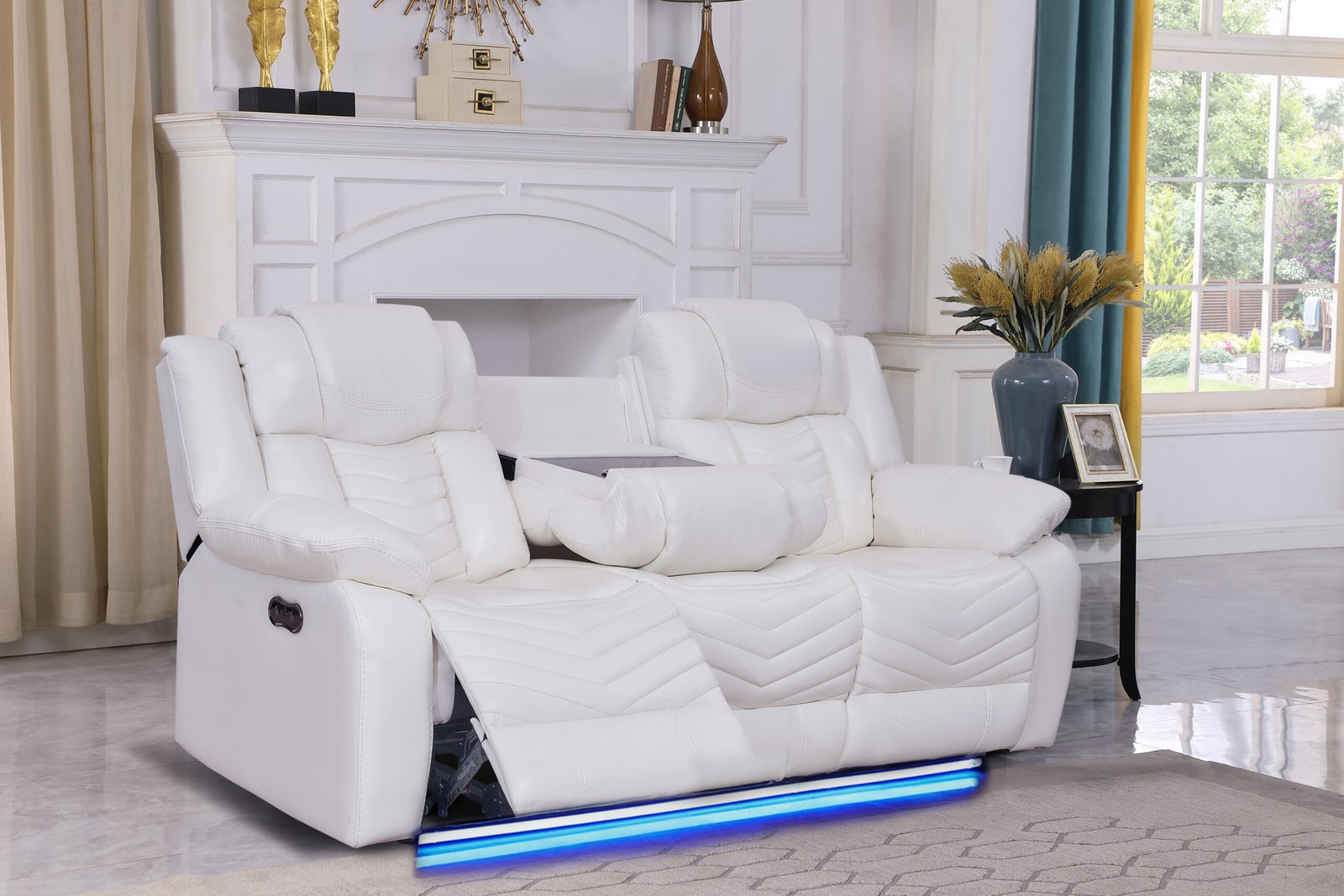 Cassio Signature Power Reclining Sofa with LED & Drop-Down Table