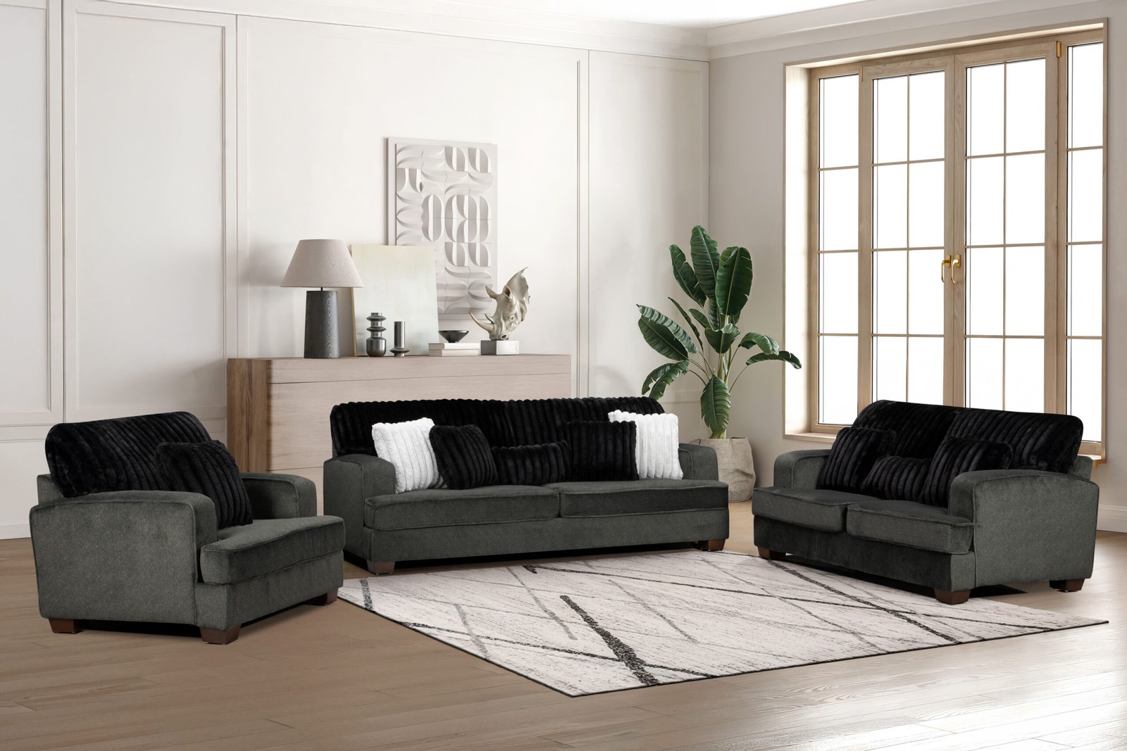 Haisley Modern Dark Gray Plush Living Room Set