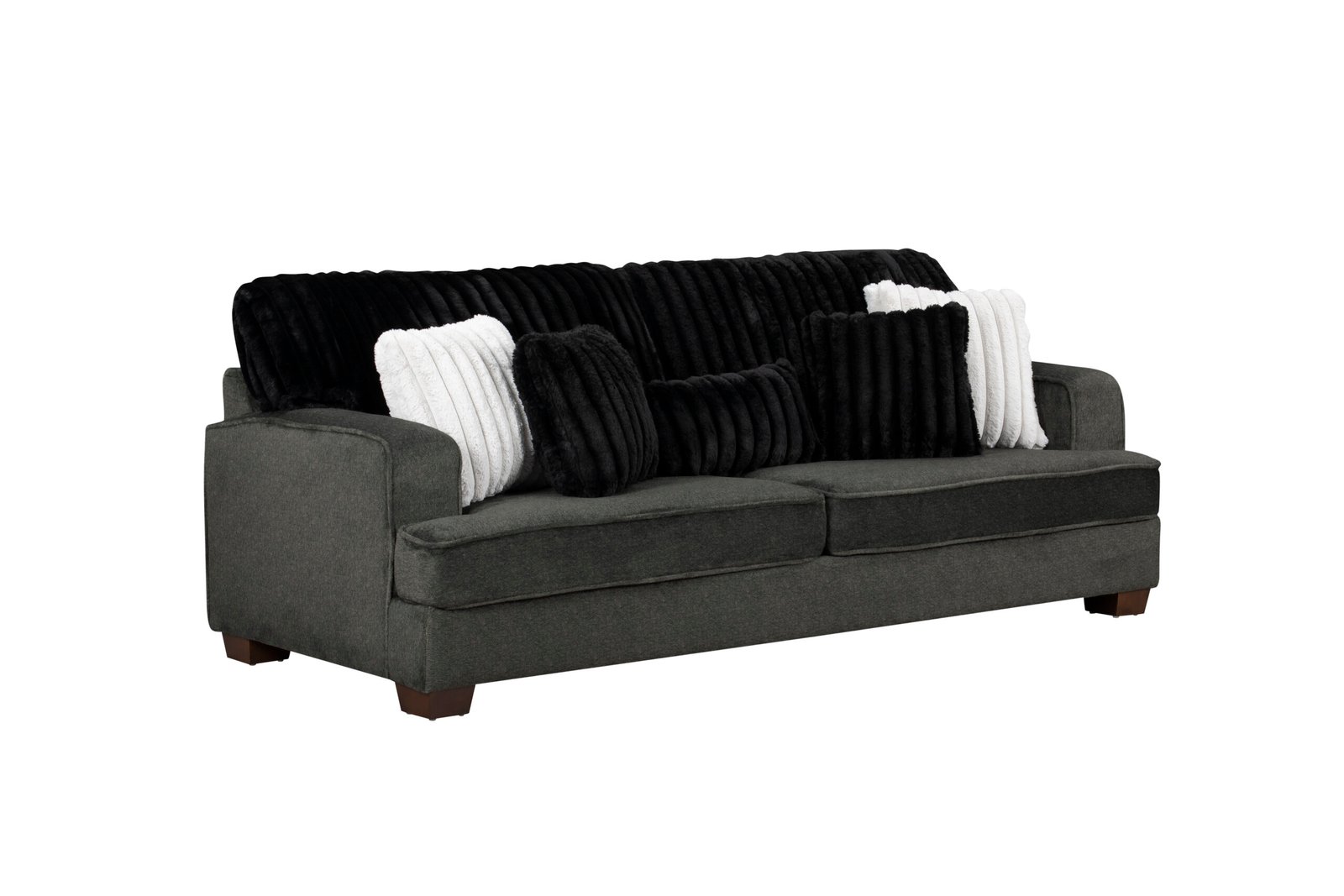 Haisley Modern Dark Gray Plush Sofa with Channel Tufting