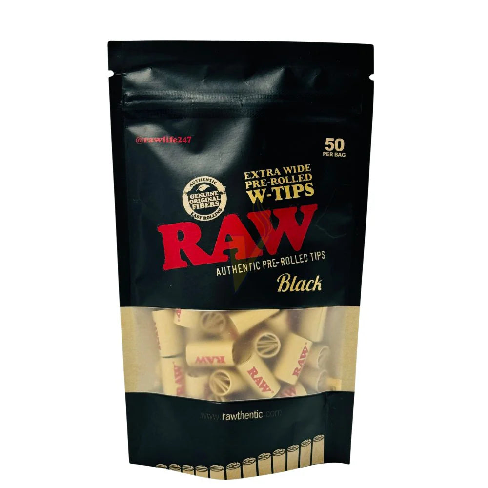 RAW BLACK EXTRA WIDE PRE-ROLLED TIPS 50ct/BAG