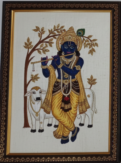 Hand-embroidered Krishna Art