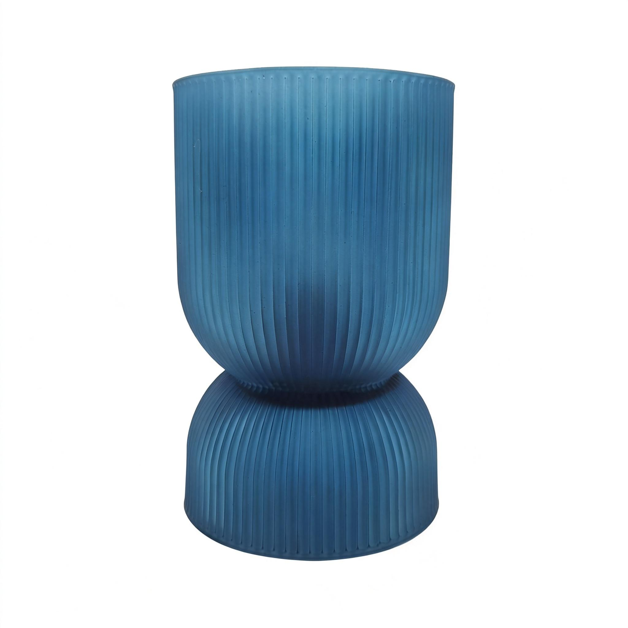 Blue Ribbed Ceramic Vase 24AD088