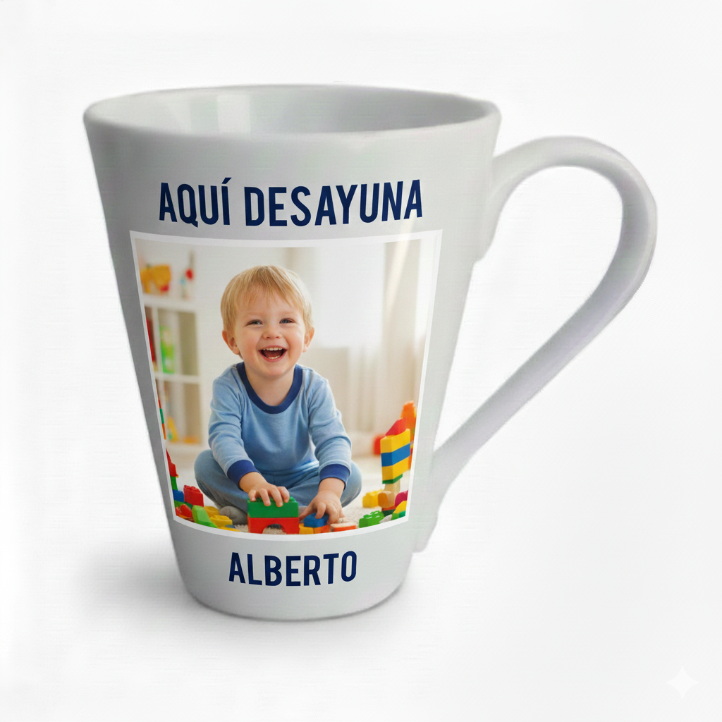 Taza personalizada, cónica y de porcelana 