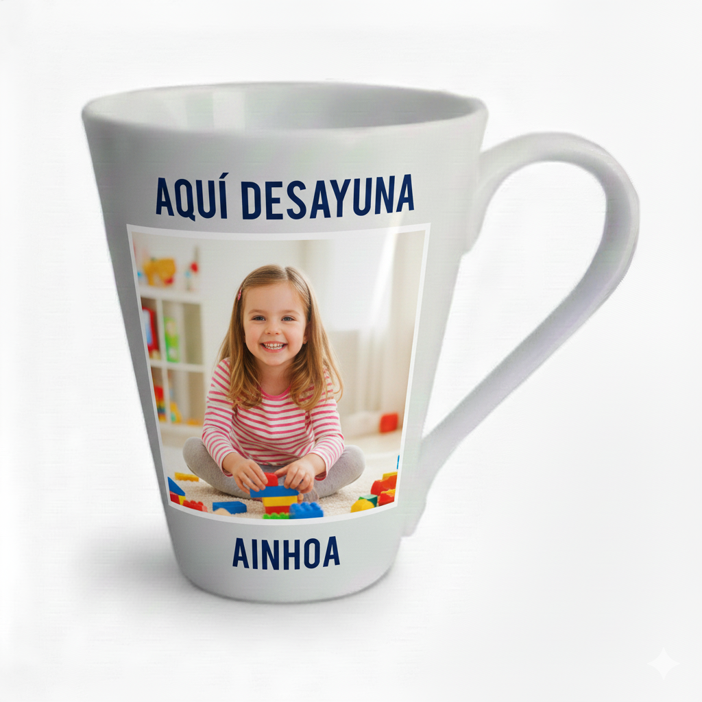 Taza personalizada, cónica y de porcelana 