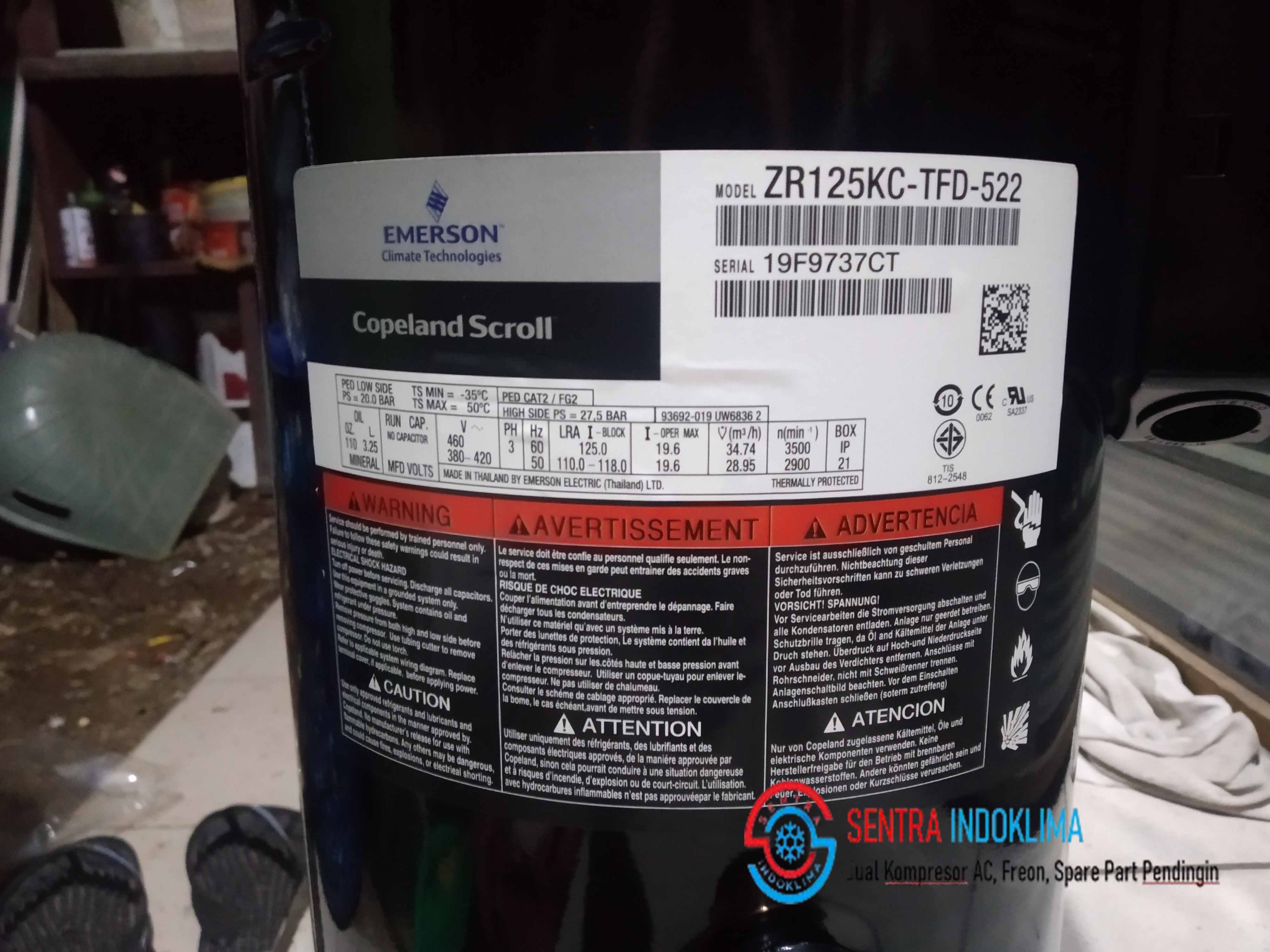 Kompresor AC Emerson Copeland Scroll ZR125KC-TFD-522