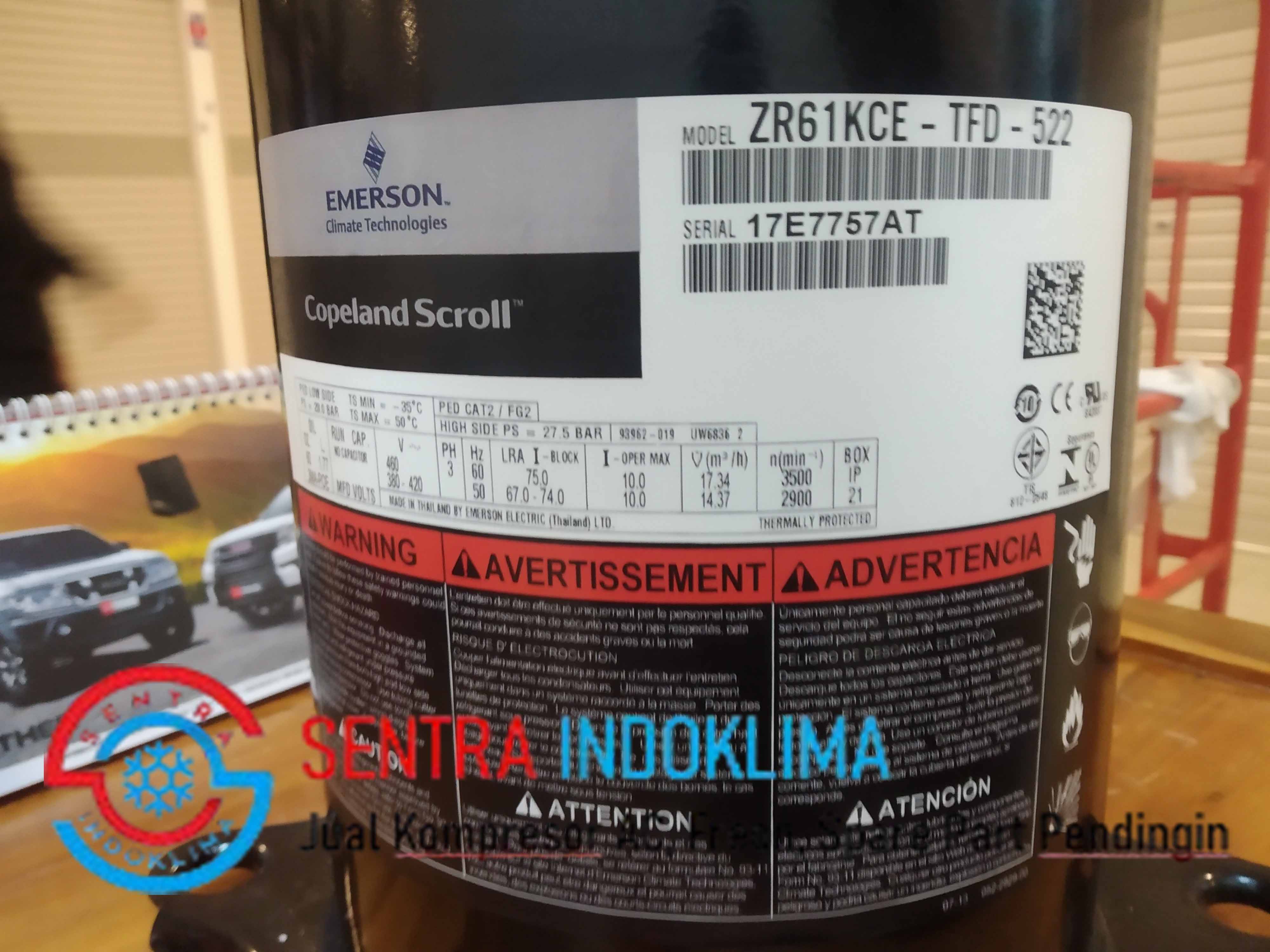 Kompresor AC Emerson Copeland Scroll ZR61KCE-TFD-522