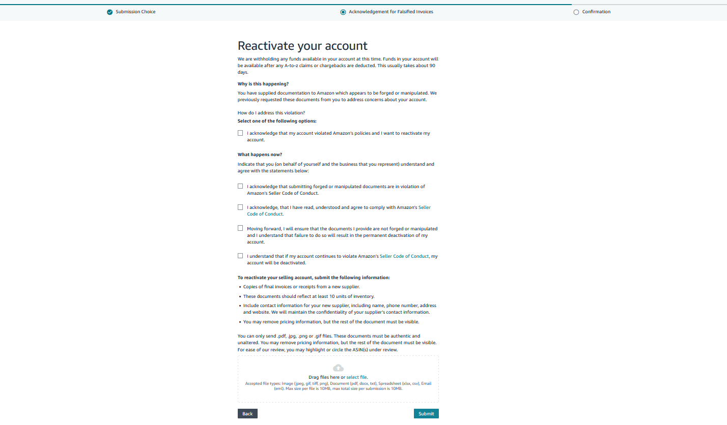 Amazon Account Reinstatement for Invoice & Document Issues
