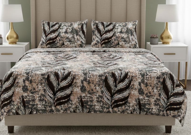Winter Warm Modern Botanical Abstract Leaf Quilt Set – Rustic Earth Tones & Distressed Charcoal