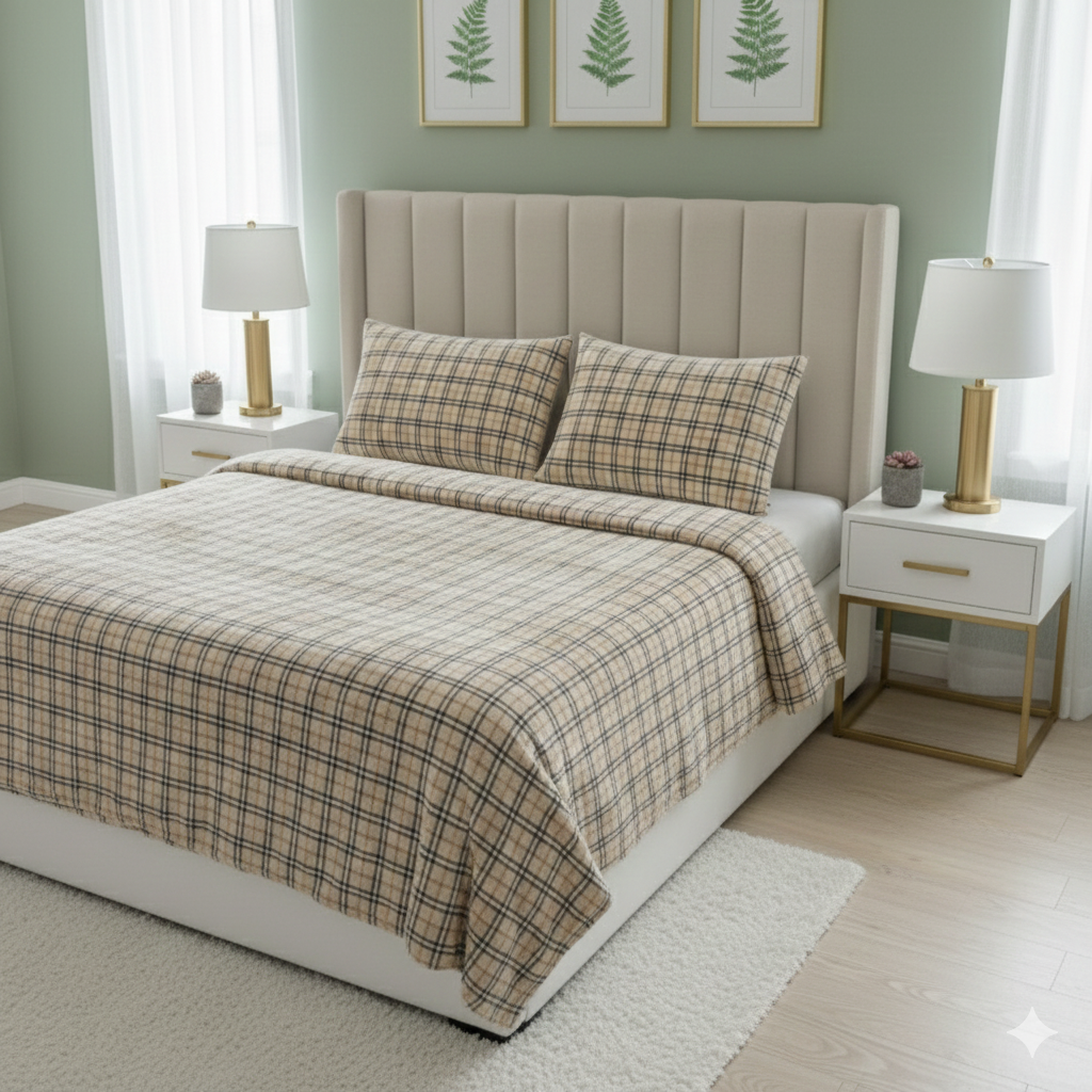 Winter Warm Plaid Bedsheet With Pillow Cover