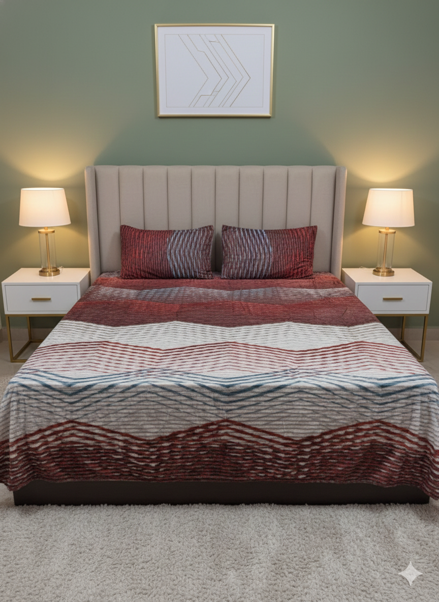 Modern Marron Blue Striped Warm Bedsheet