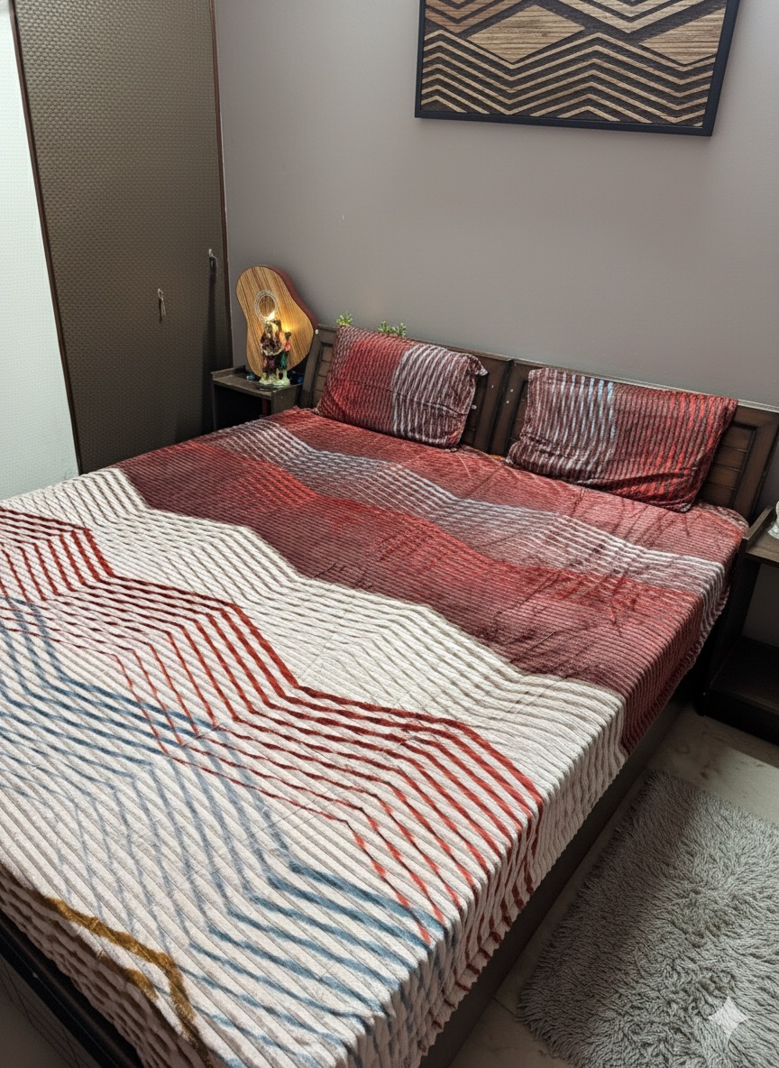 Modern Marron Blue Striped Warm Bedsheet