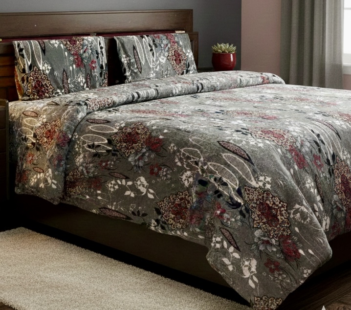 Winter Warm Premium Quality Regal Charcoal & Crimson Bedding Set 