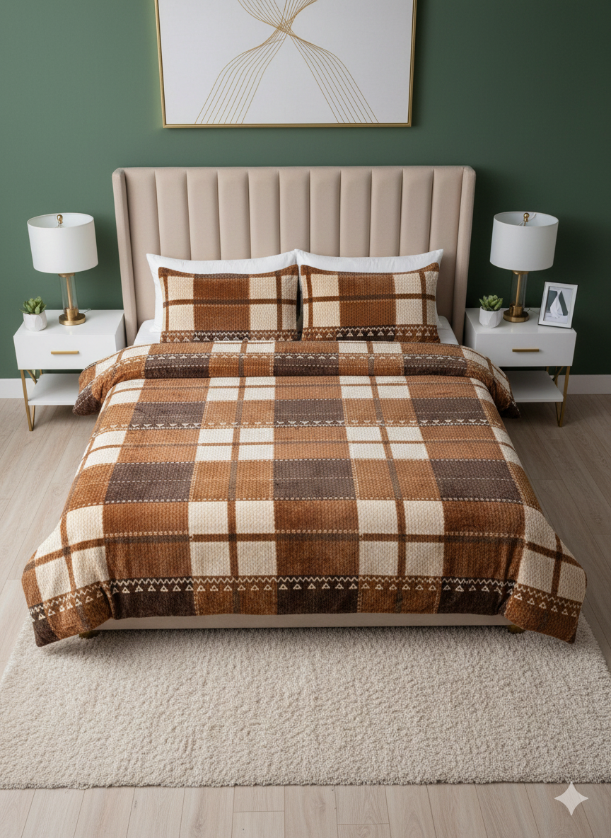 Brown Geometric Pattern Fillted Elastic Bedsheet set