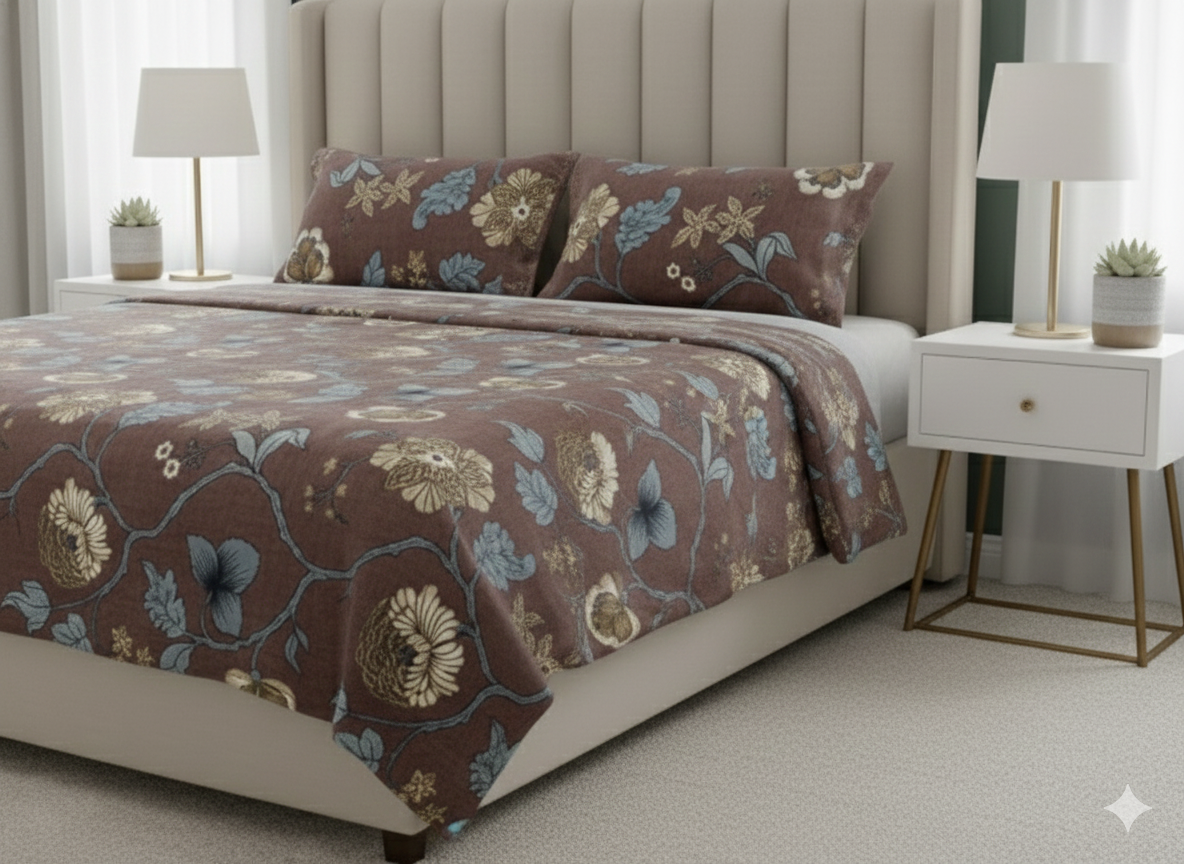 Winter Warm Premium Quality Rustic Sienna Floral Vine Bedsheet Set